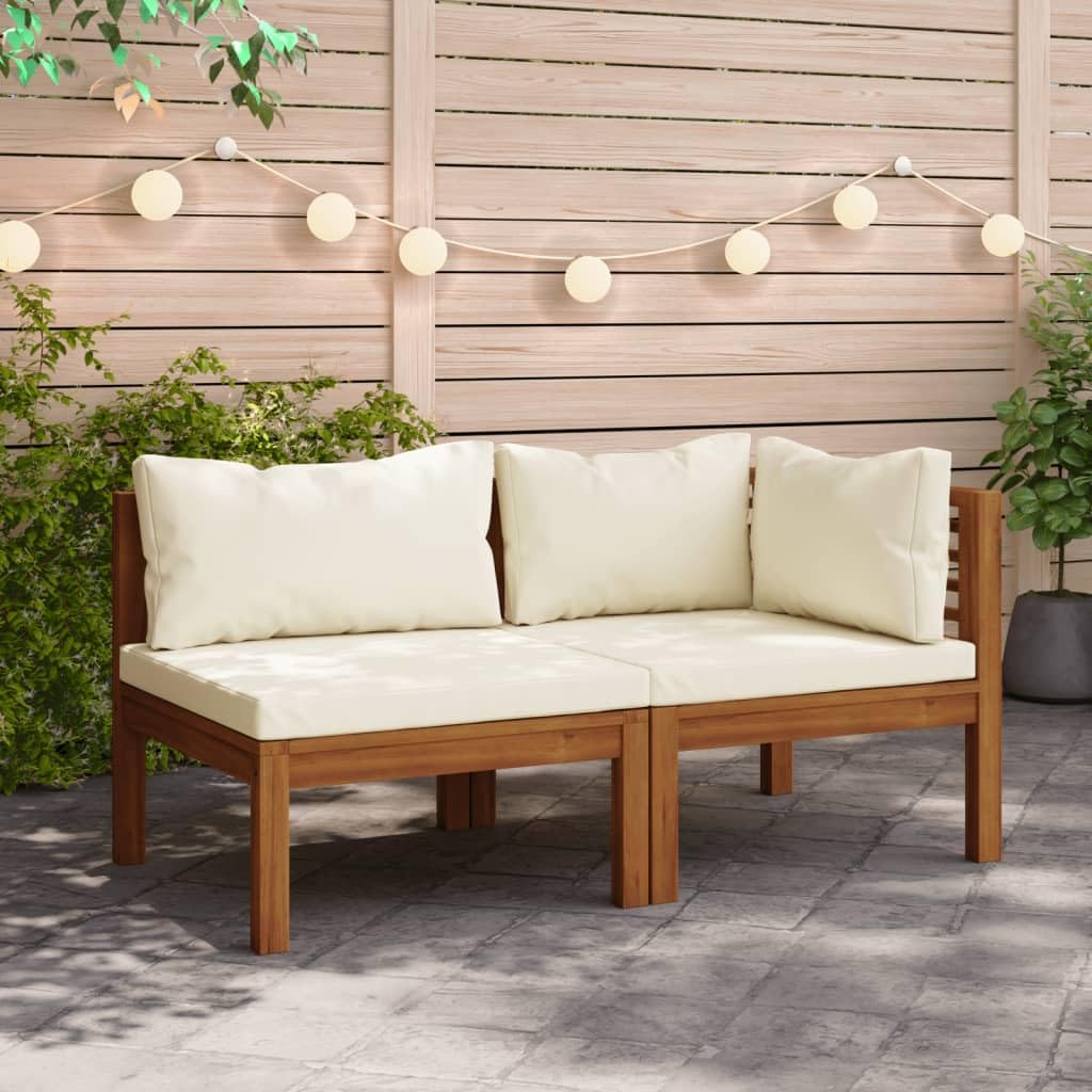 vidaXL 2-Piece Patio Sofa Set with Cushions, Modular Sectional Outdoor Furniture with Coffee Table - Solid Acacia Wood Rustic Garden Sofa for Backyard, Deck, Poolside & Patio Relaxation