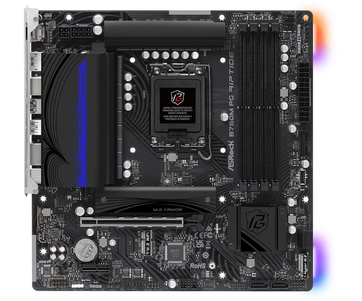 ASRock B760M PG Riptide Intel B760 LGA 1700 Micro ATX Motherboard - Gaming PC Build, Home Office & Content Creation Workstation