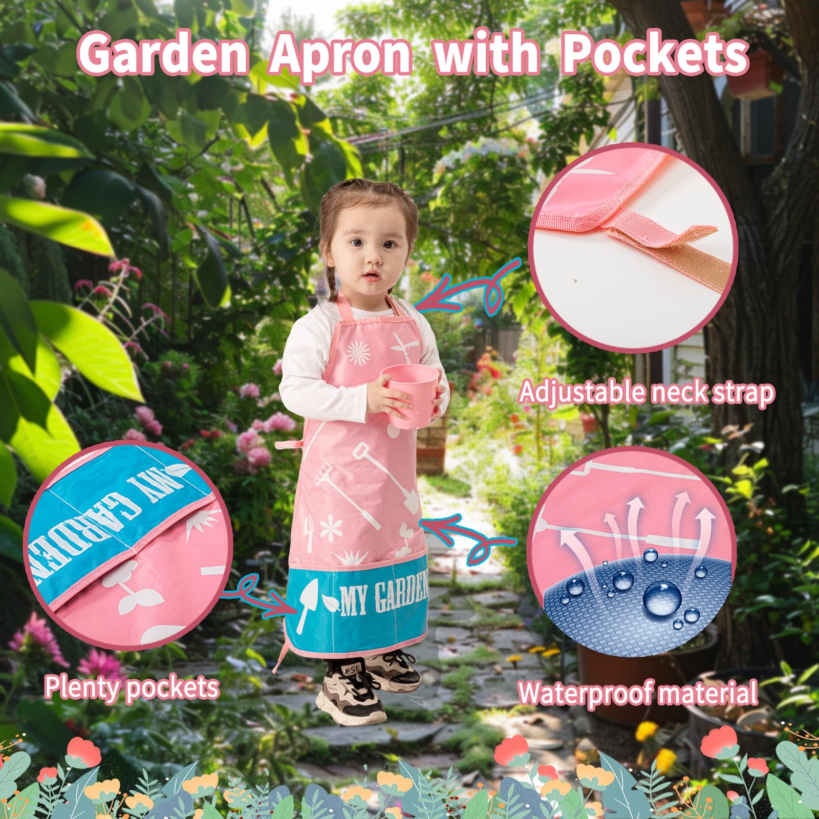 **Pink Kids Gardening Tools Set - Metal Rake, Shovel, Trowel, Watering Can, Gloves & Tote Bag - Outdoor Garden Toy for Toddler Boys & Girls - Perfect for Spring & Summer Planting, DIY Projects & Outdoor Play**