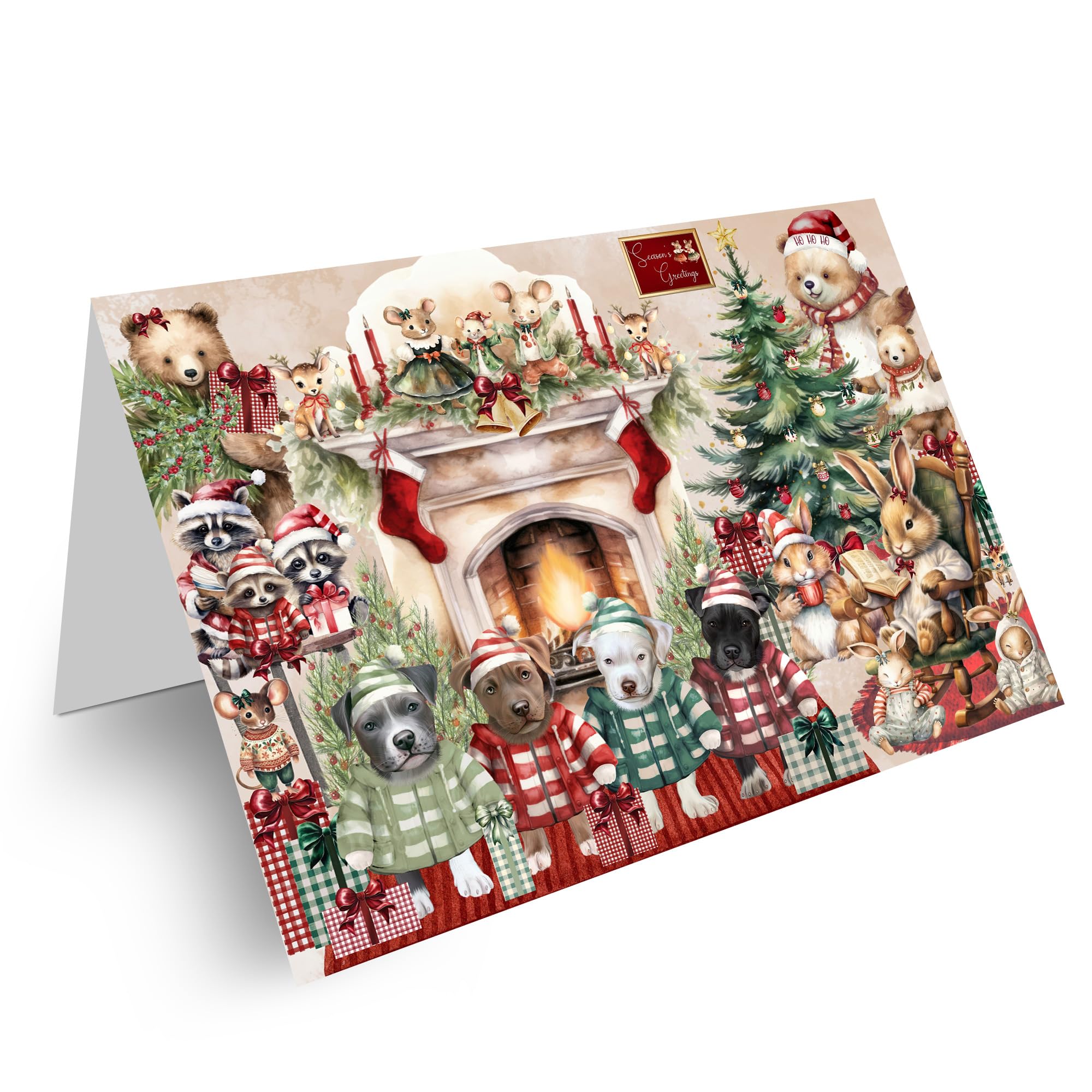 Christmas Winter Pit Bull Dog Greeting Cards - Adorable Pet Invitation Cards with Envelopes - Festive Holiday Pet Artwork (1 Card) - Perfect for Christmas Gifts, Pet Lovers & Holiday Greetings