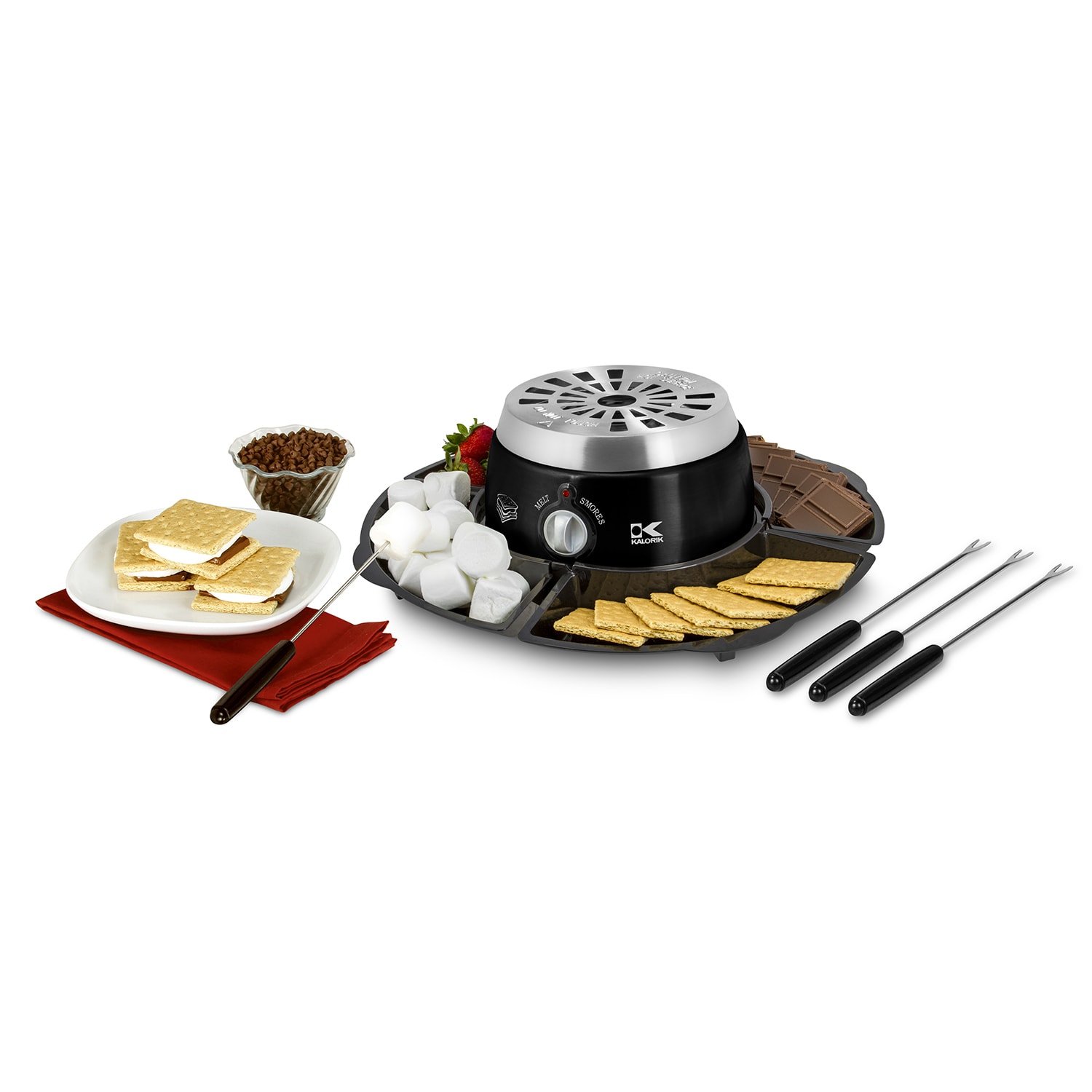 Kalorik 2-in-1 Smores Maker & Chocolate Fondue Set with Stainless Steel Forks and Serving Tray - Perfect for Camping, Parties, and Family Gatherings