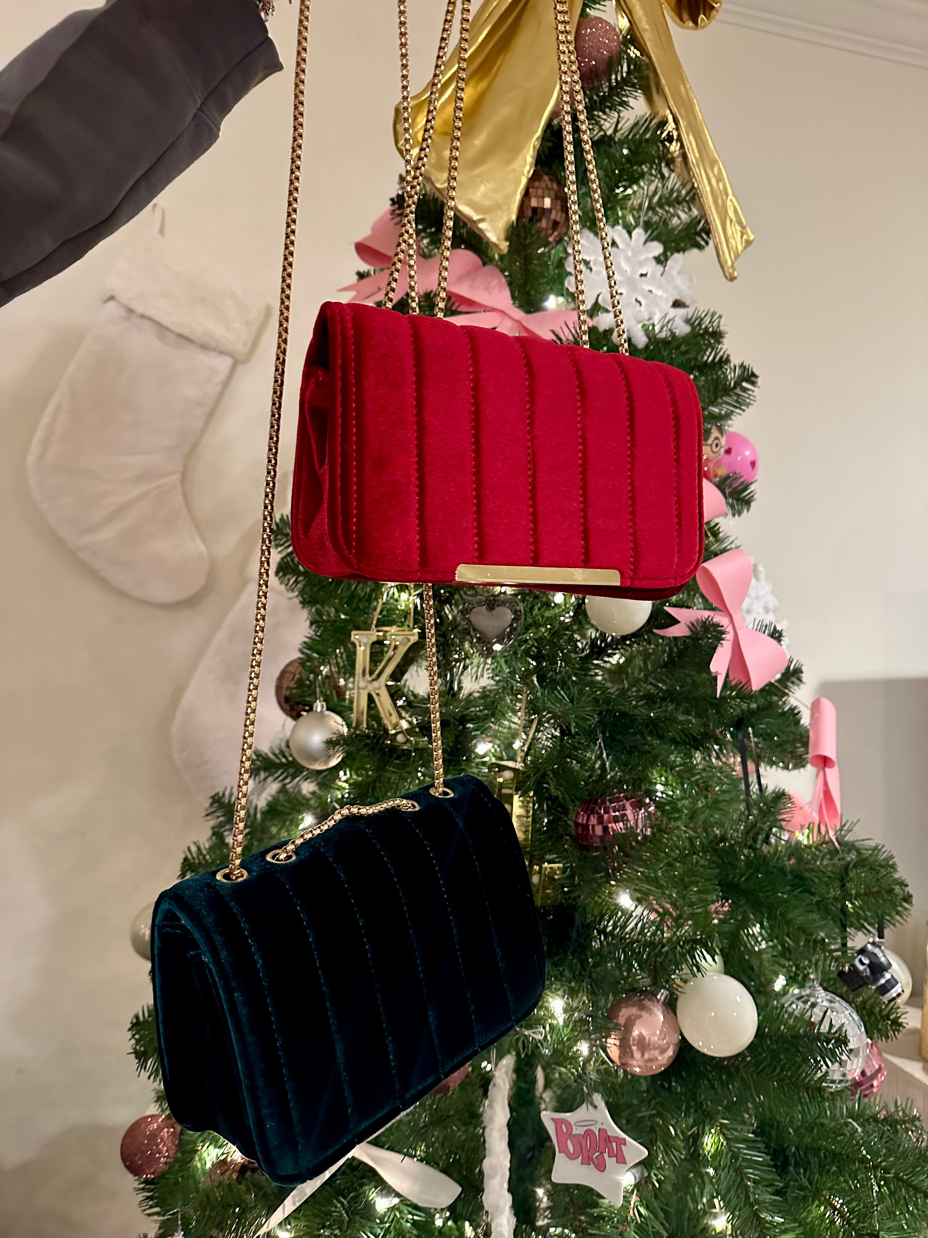 Luxury Velvet Fold Down Handbag for Women - Elegant Red or Hunter Green Options | Perfect for Parties, Weddings & Evening Events