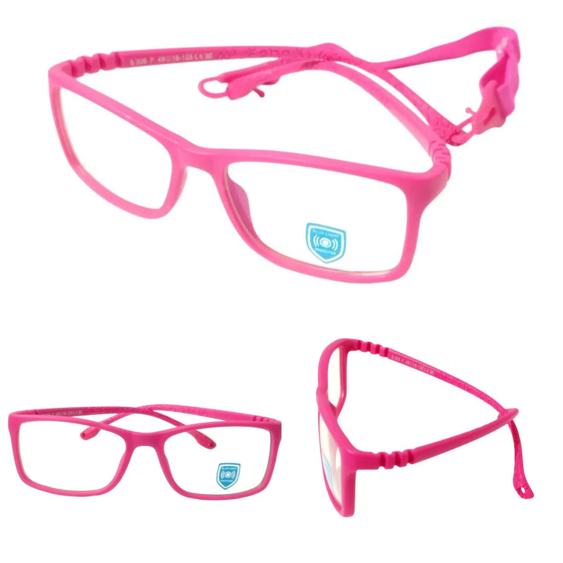 Unbreakable Kids Flexible Glasses with Adjustable Strap - Rectangle Frame for Ages 4-8 Years (Model S306) - Perfect for Sports, School & Outdoor Activities