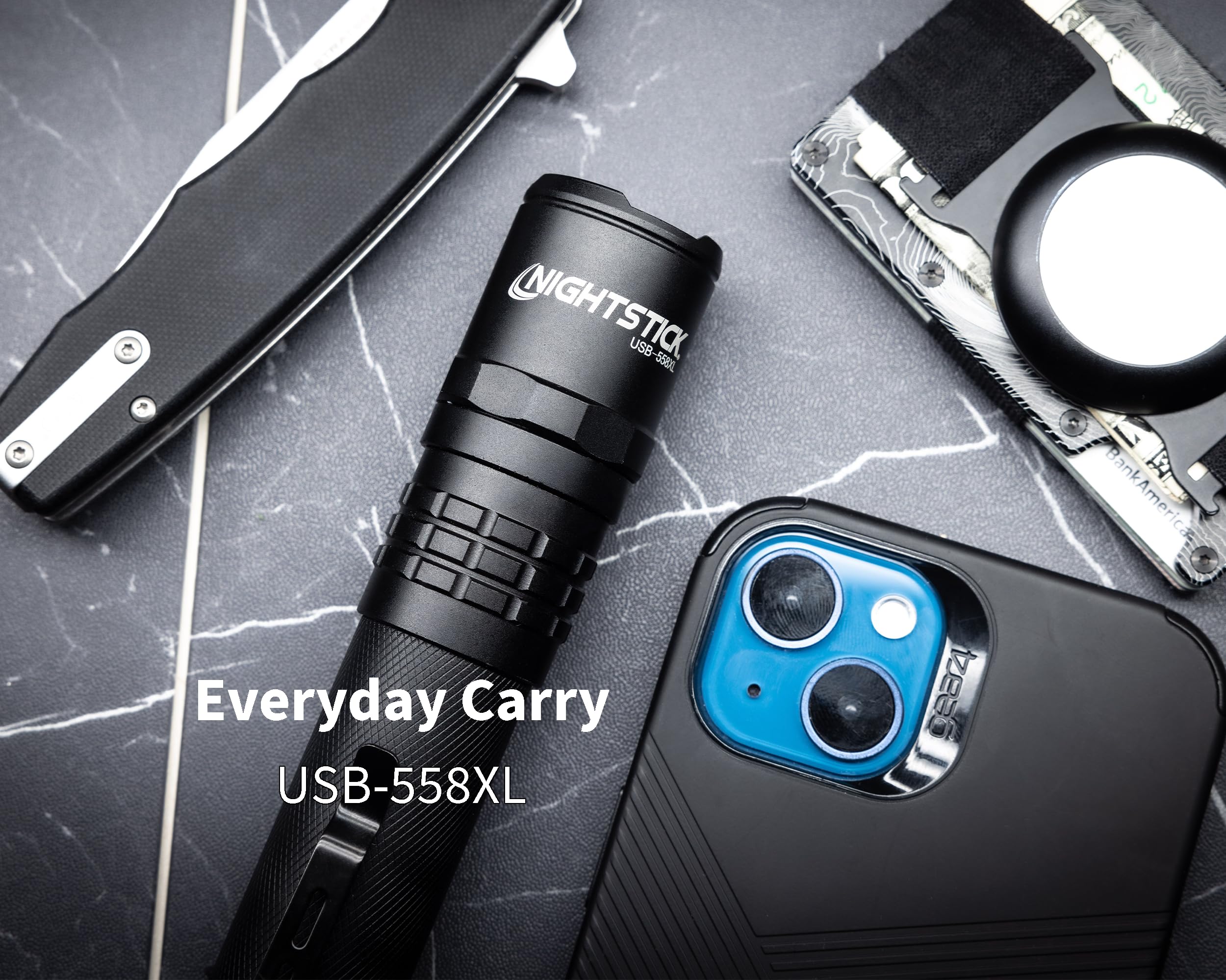 Nightstick USB-558XL USB-C Rechargeable Tactical Flashlight - 1000 Lumens, Durable Black LED Flashlight for Police, Security, Hunting & Outdoor Adventures