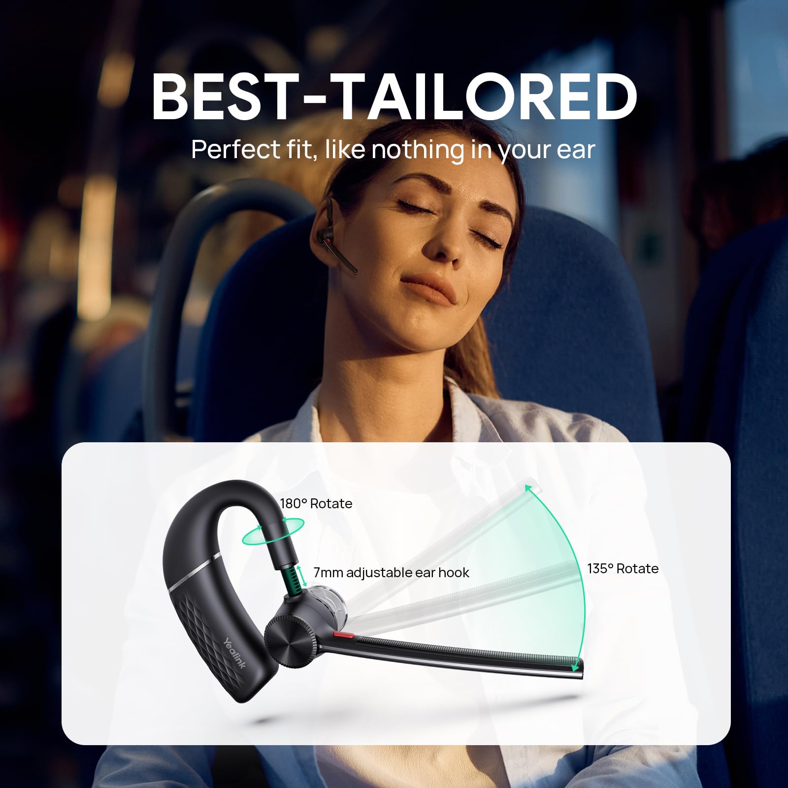 Yealink BH71 Wireless Bluetooth Headset with Noise Canceling Microphone - Lightweight Hands-Free Earpiece for Cell Phone, PC, Driving, Business & Office Use - Perfect for Conference Calls & Remote Work