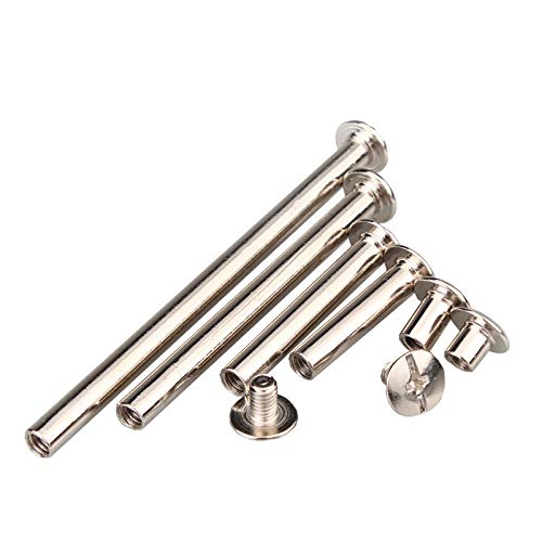 50pcs M5 Nickel Plated Binding Screws Nail Rivet Studs for Photo Albums, Account Books, Leather Craft, Belts & Wallets - 33mm Stem Length - DIY Leatherworking & Bookbinding Supplies