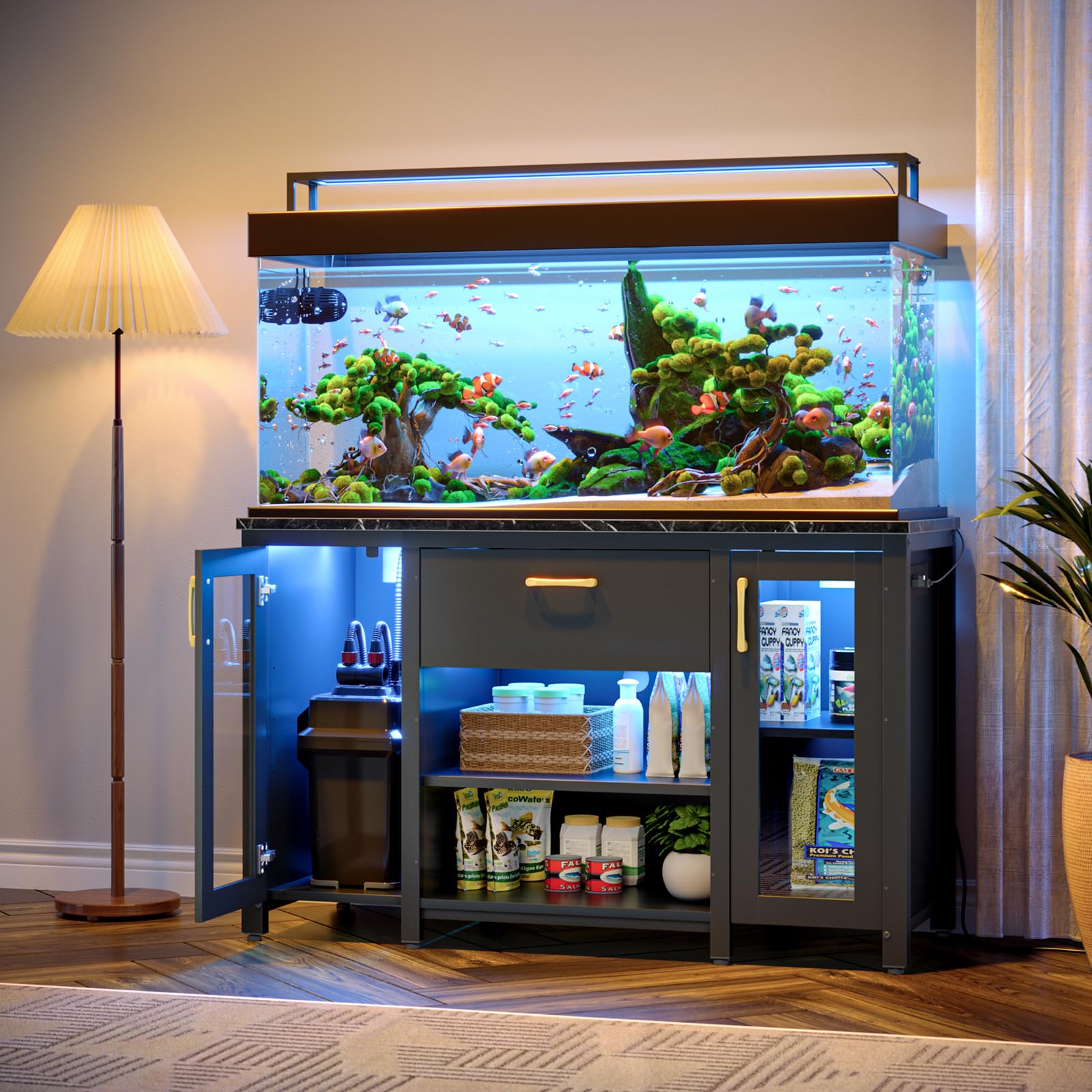 Bestier 55-75 Gallon Heavy Duty Aquarium Stand with Power Outlet & LED Light - 49.2
