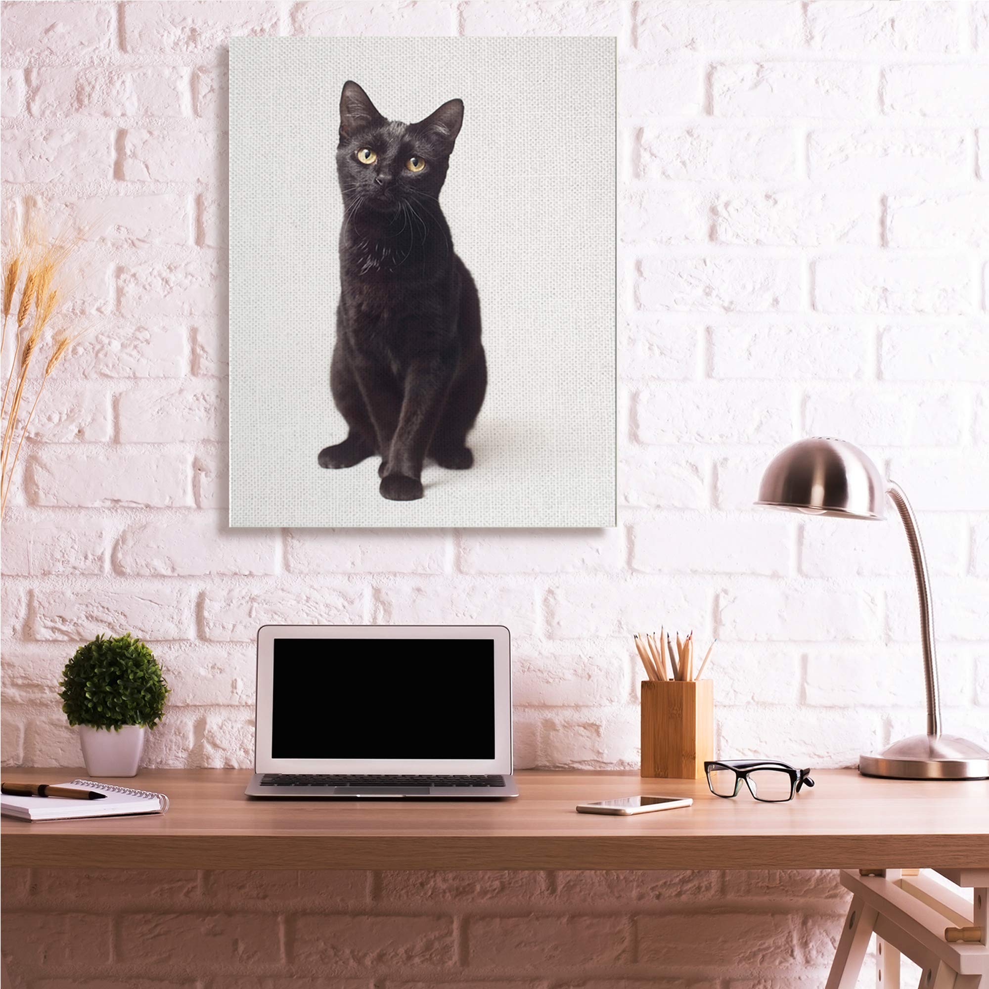 Stupell Industries Cute Black Cat with Expressive Eyes Pet Portrait Wall Art - Designed by Marika Moffit, 36x48 Inch Gallery Wrapped Canvas - Perfect for Living Room, Bedroom & Pet Lovers Home Decor