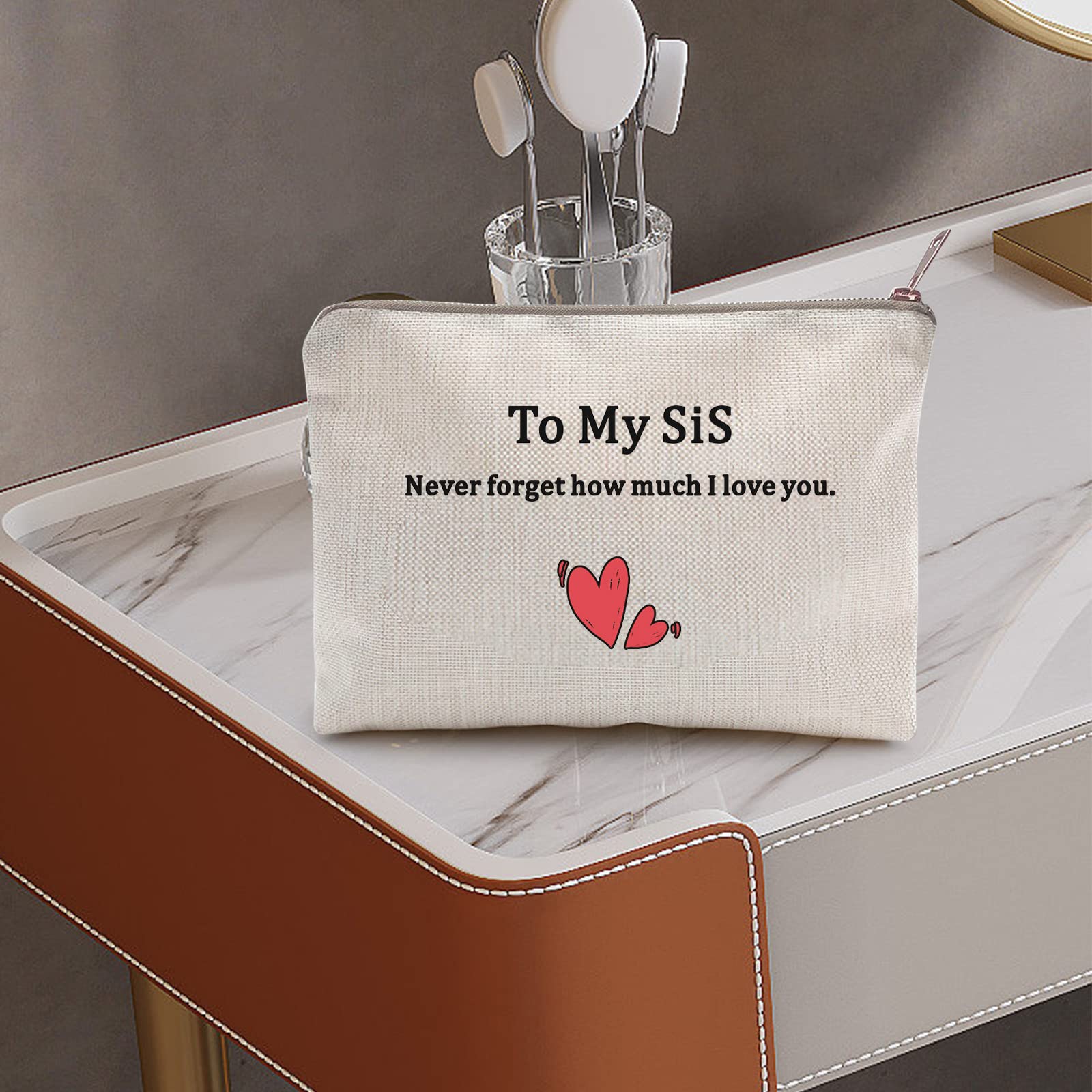 2pcs Linen Style Makeup Bag & Toiletry Pouch - Best Friend Gift for Sister, Soul Sister & Bestie - Perfect for Travel, Cosmetics & Personal Care Essentials