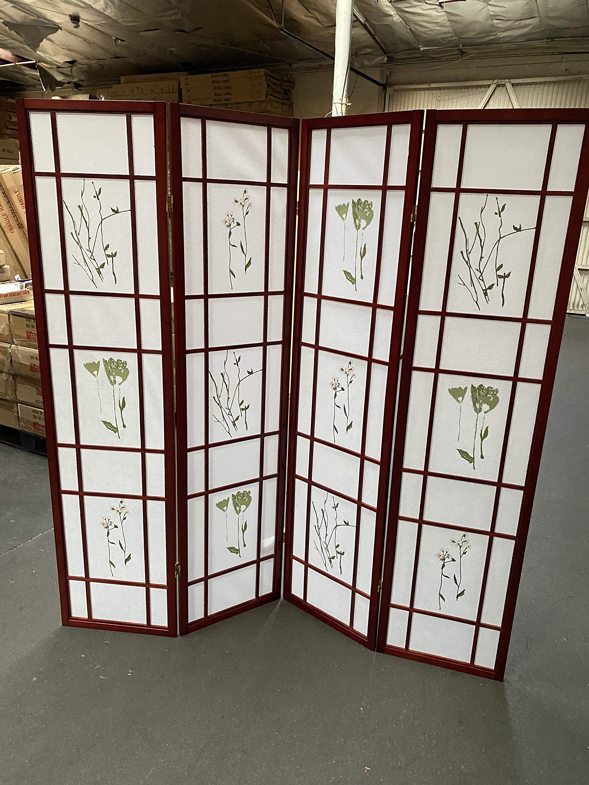 4 Panel Room Divider Screen - Cherry Blossom Oriental Floral Design for Home Decor, Office Partition, and Event Space Separation
