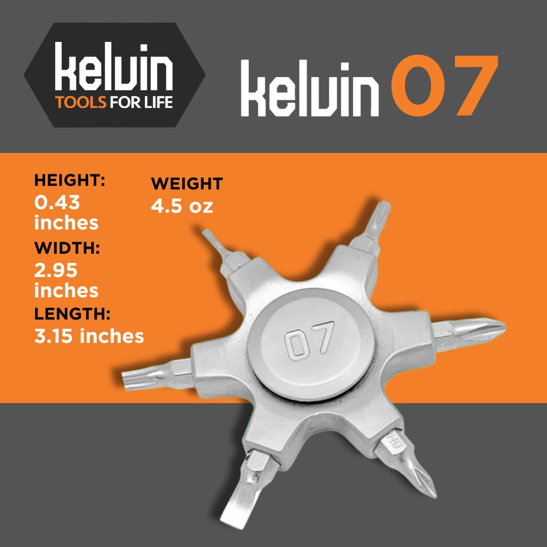 Kelvin Tools Kelvin 07 Fidget Spinner Multitool - Pocket Spinner with 6 Chromoly Steel Bits (2 Flat, 2 Phillips, 2 Torx) | Compact Screwdriver for Adults | Perfect for Office, Home Repair, Camping & EDC Gear