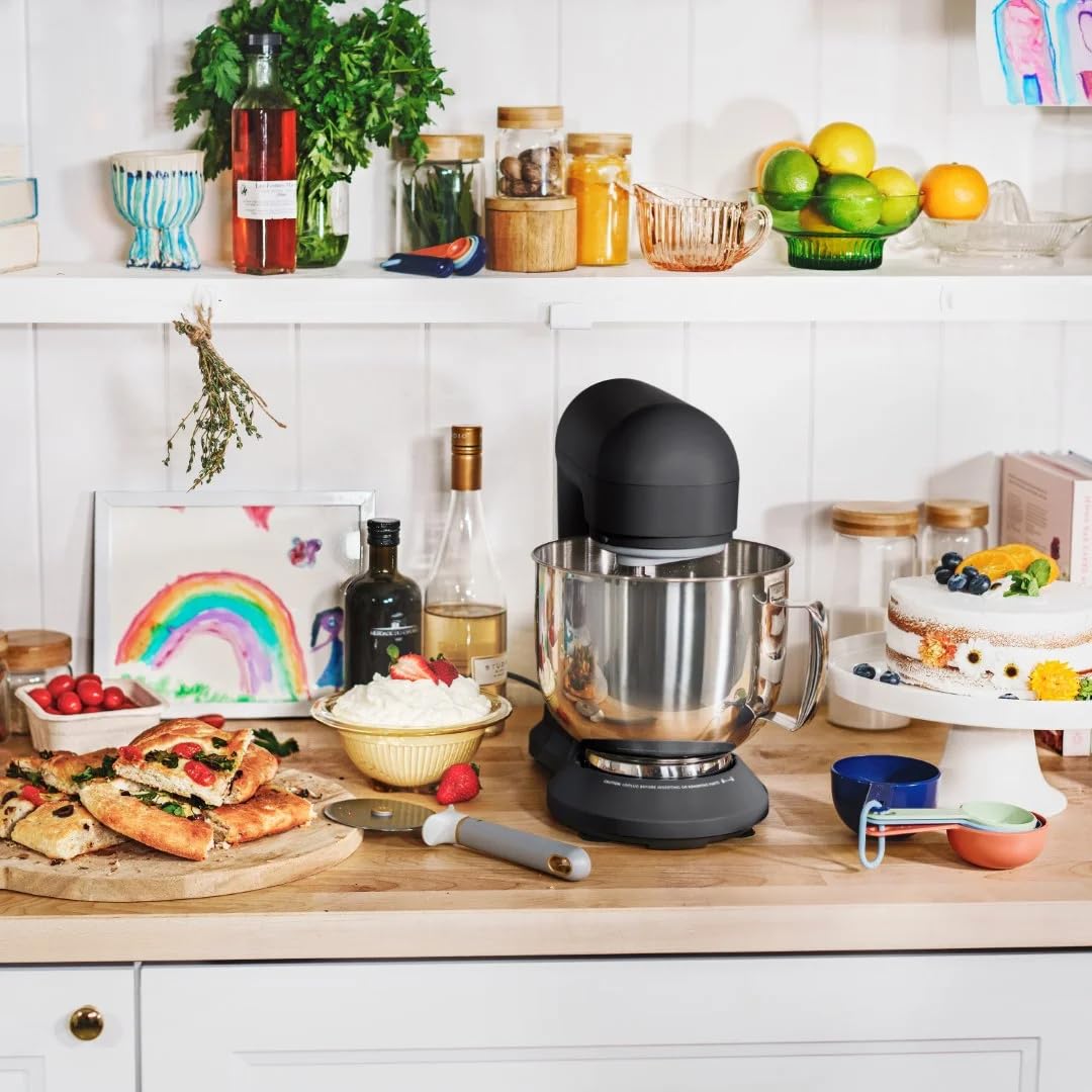**Drew Barrymore 5.3 Qt Stand Mixer with Tilt-Head – Lightweight, Powerful 300W Motor, 12 Speed Settings – Includes Beater, Whisk, Dough Hook & Splash Guard – Perfect for Baking Cakes, Cookies & Bread (Black Sesame)**