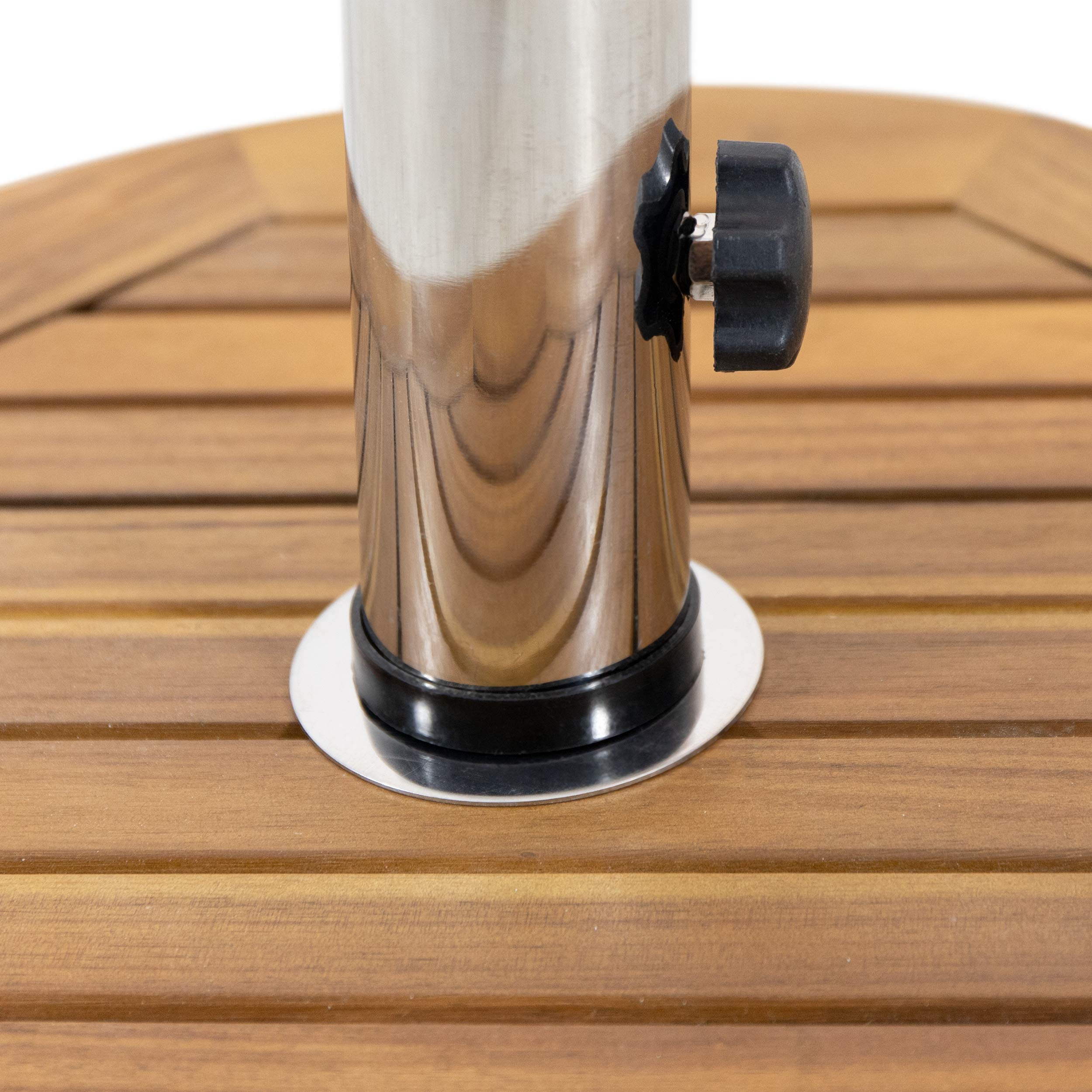 Christopher Knight Home 314641 Ralph Outdoor Umbrella Base - 17.75 Inch Heavy Duty Teak & Stainless Steel Weighted Stand - Perfect for Patio, Poolside, Garden, and Backyard Use
