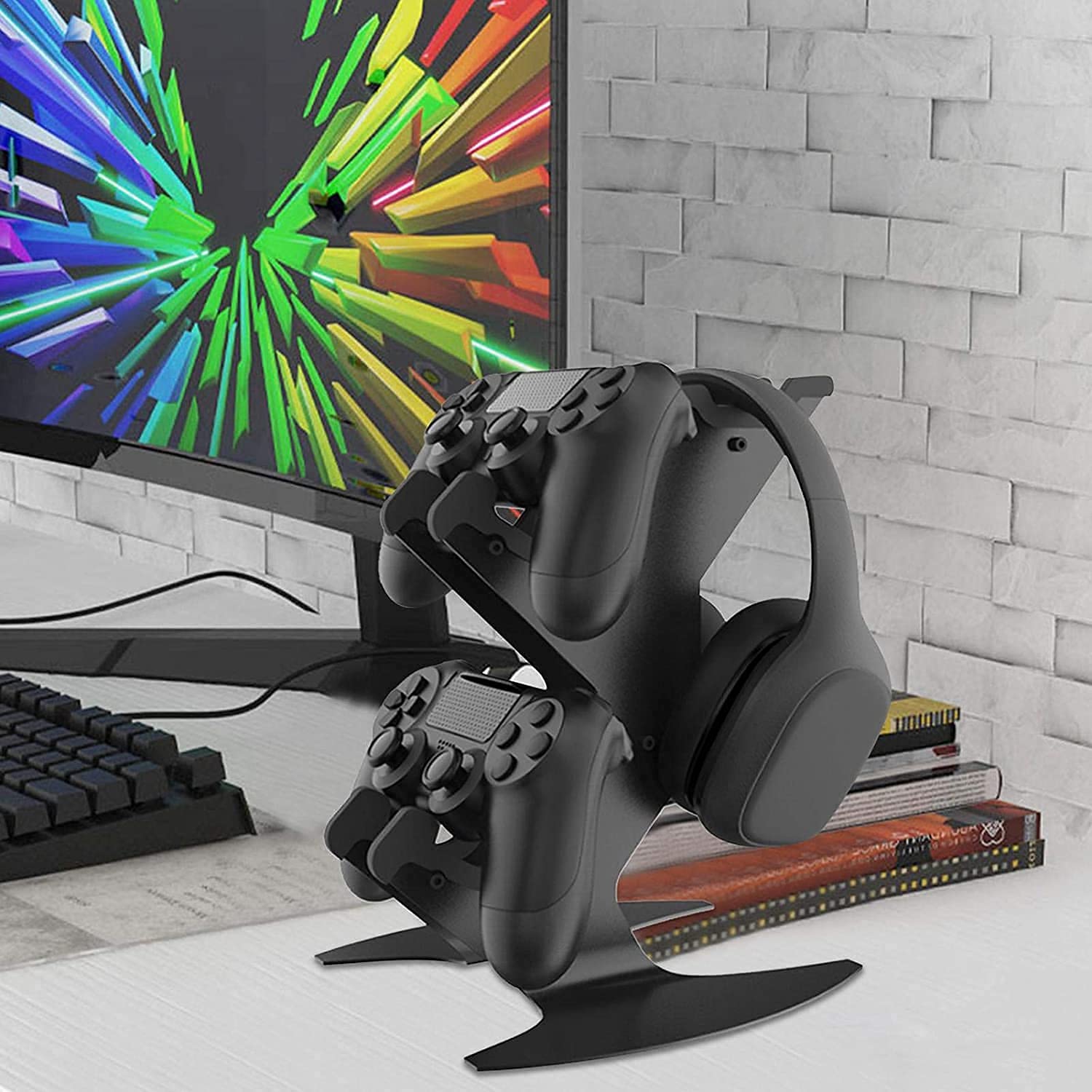 Universal Gaming Controller Stand - Aluminum Metal Holder for PS5, PS4, Xbox Series X/S, Xbox One & Nintendo Switch | Headset Mount & Gamepad Organizer | Perfect for Gaming Setup & Desk Organization