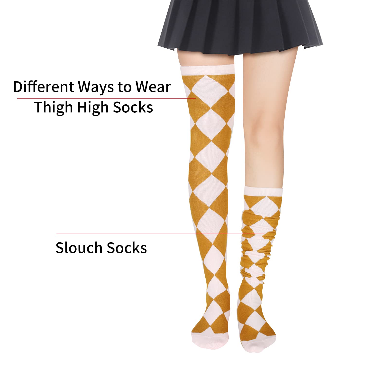 Benefeet Women's Thigh High Argyle Socks - Fun Striped Over Knee Stockings for Party & Cosplay