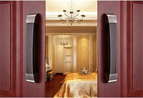 2-Pack Brown Leather Cabinet Handles - Zinc Alloy Drawer Pulls for Wardrobe & Furniture (192mm) - Home & Office Use