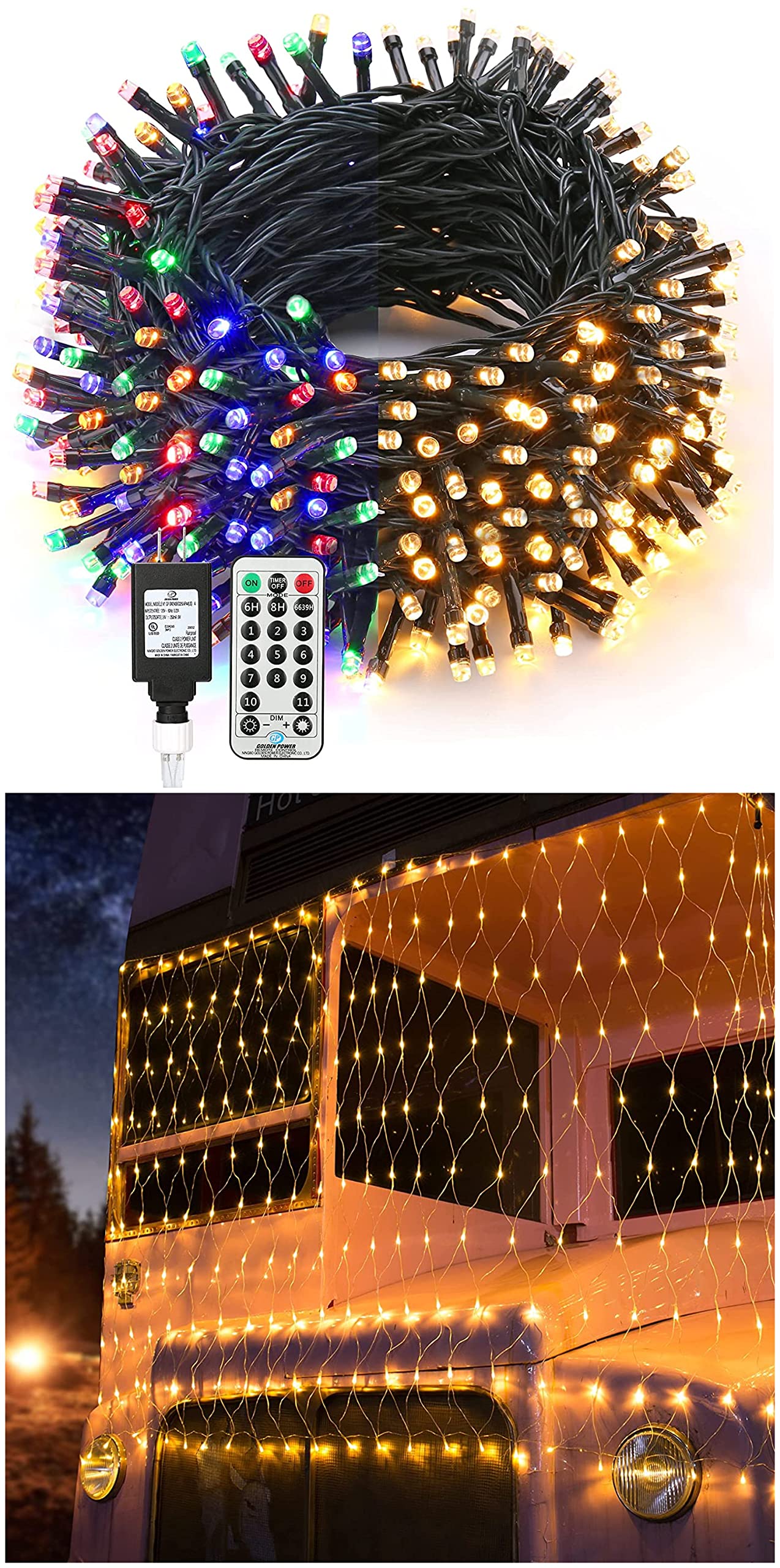 BrizLabs 500 LED 180ft Christmas String Lights with Remote + 360 LED 11.8ft x 4.9ft Net Lights - 8 Lighting Modes, Warm White Outdoor Plug-in Holiday Decor for Trees, Bushes, Garden, and Yard - Perfect for Christmas, Patio, and Landscape Decoration