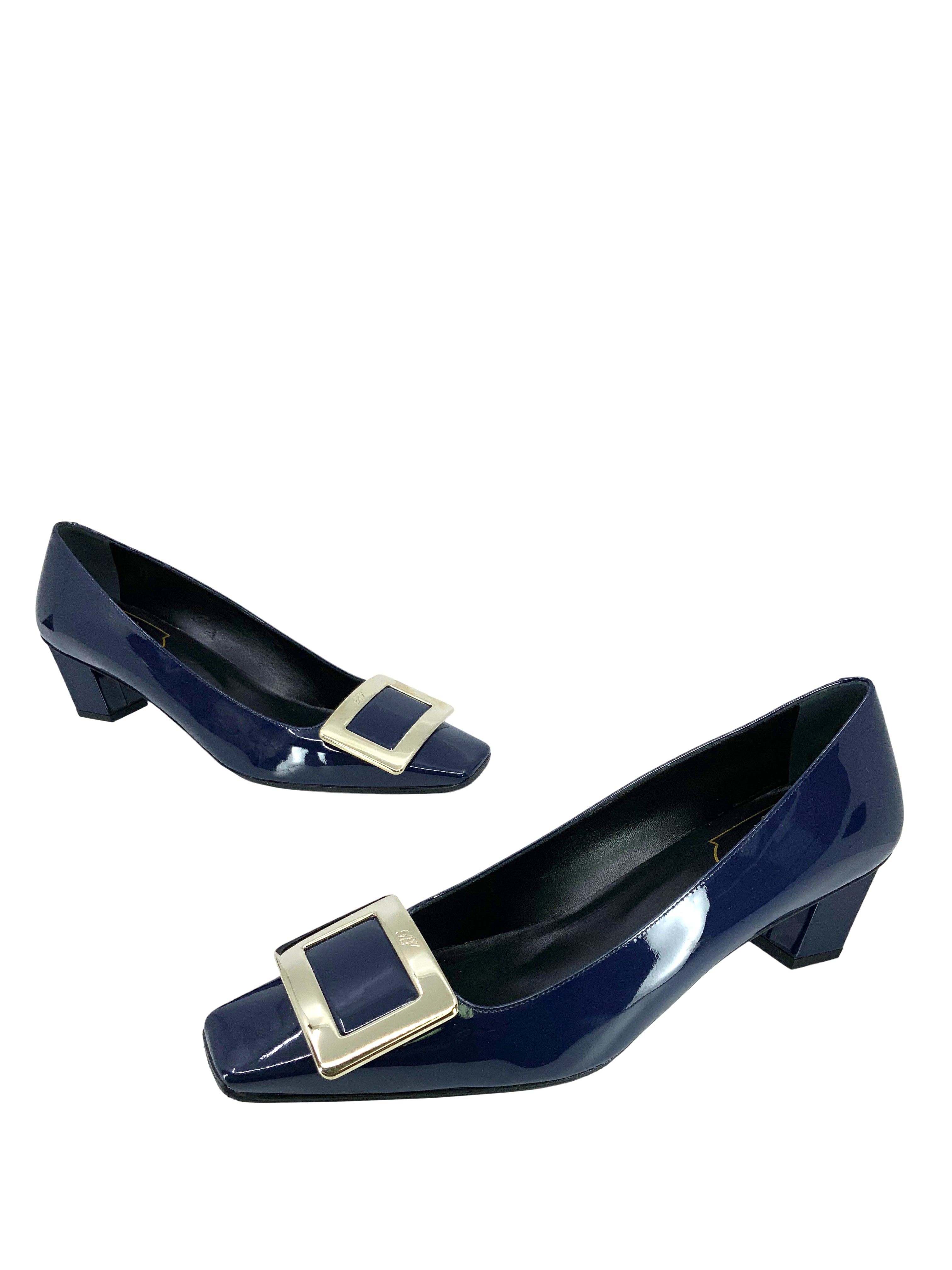 Roger Vivier Belle Vivier Patent Leather Pumps Women's Size 7.5 - Elegant Pointed Toe Heels for Weddings, Parties & Office Wear