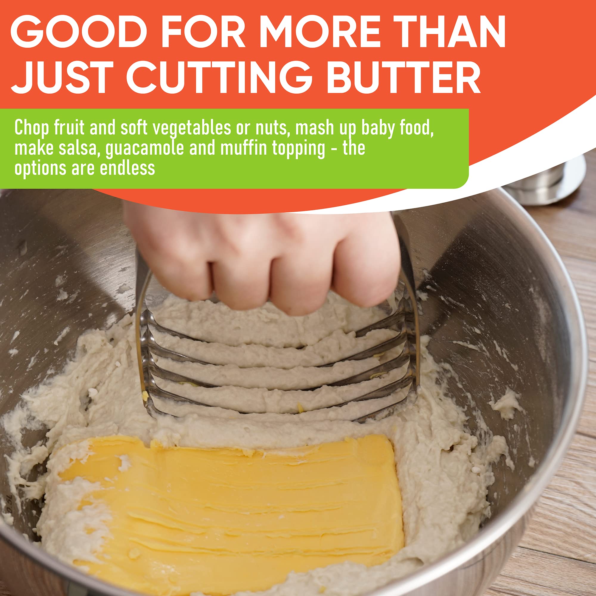 Spring Chef Dough Blender - Professional Stainless Steel Pastry Cutter for Baking Pies, Cookies & Pastries | Heavy Duty Medium Size Baking Tool with Ergonomic Handle | Perfect for Home Bakers & Professional Chefs (Aqua Sky)