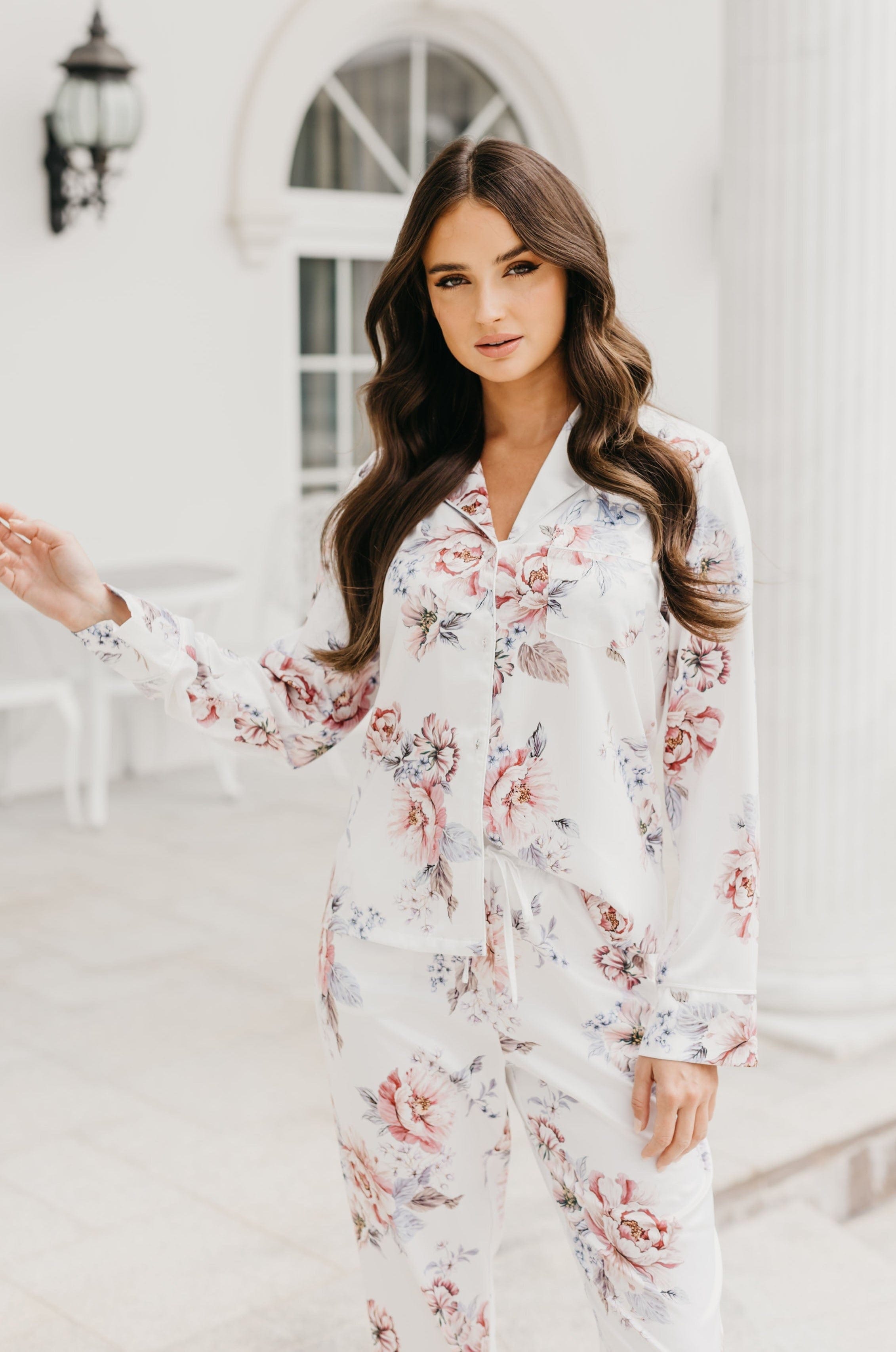 Christina Women's Veiled Rose Print Pajama Set - Soft & Comfortable Sleepwear for Lounge & Nighttime Relaxation