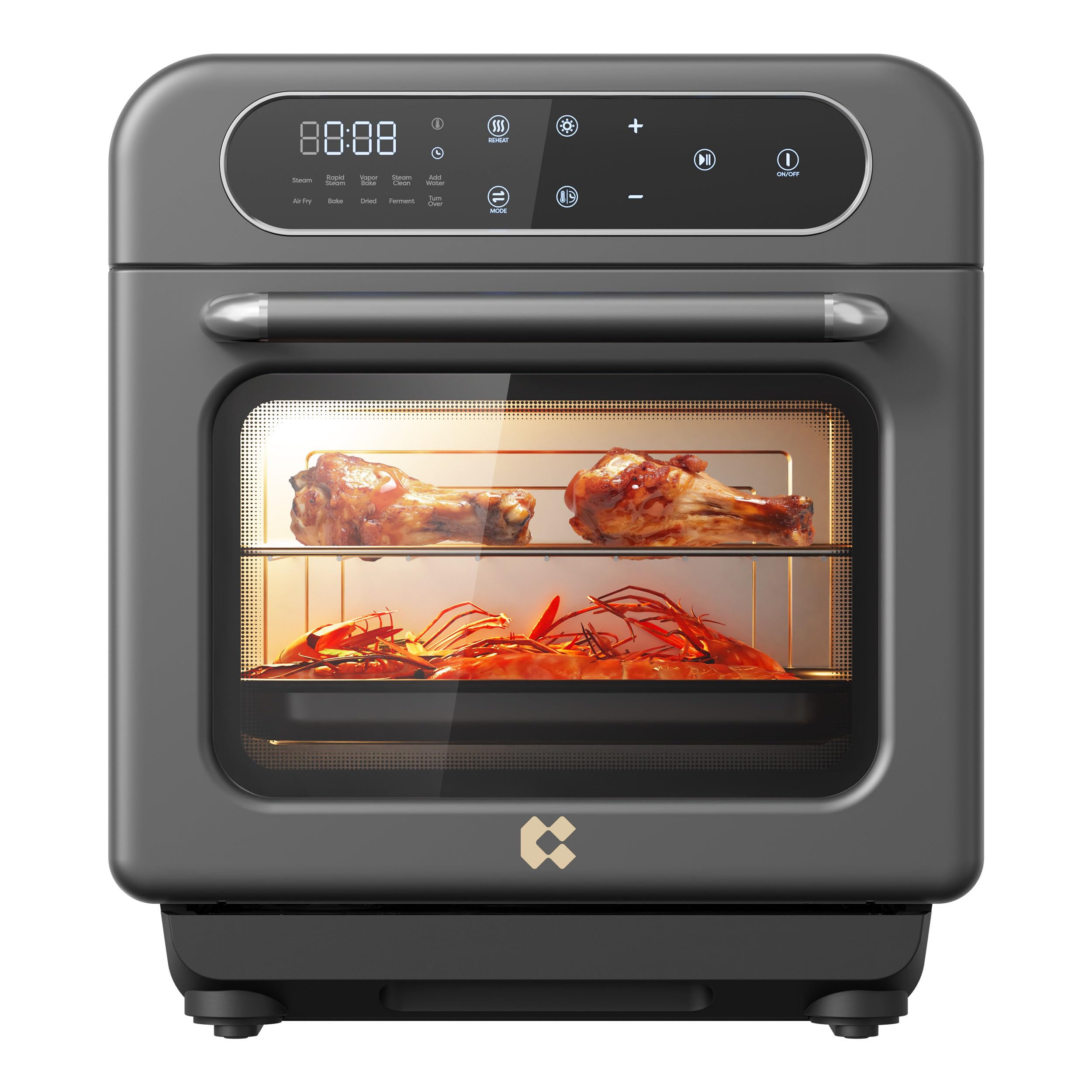 CIARRA 8-in-1 2L Mini Countertop Convection Oven with Steam Function - Air Fryer, Rapid Steam, Vapor Bake, Steam Clean, Bake, Dry & Ferment - Perfect for Small Kitchens, Dorms & RV Cooking (Grey)