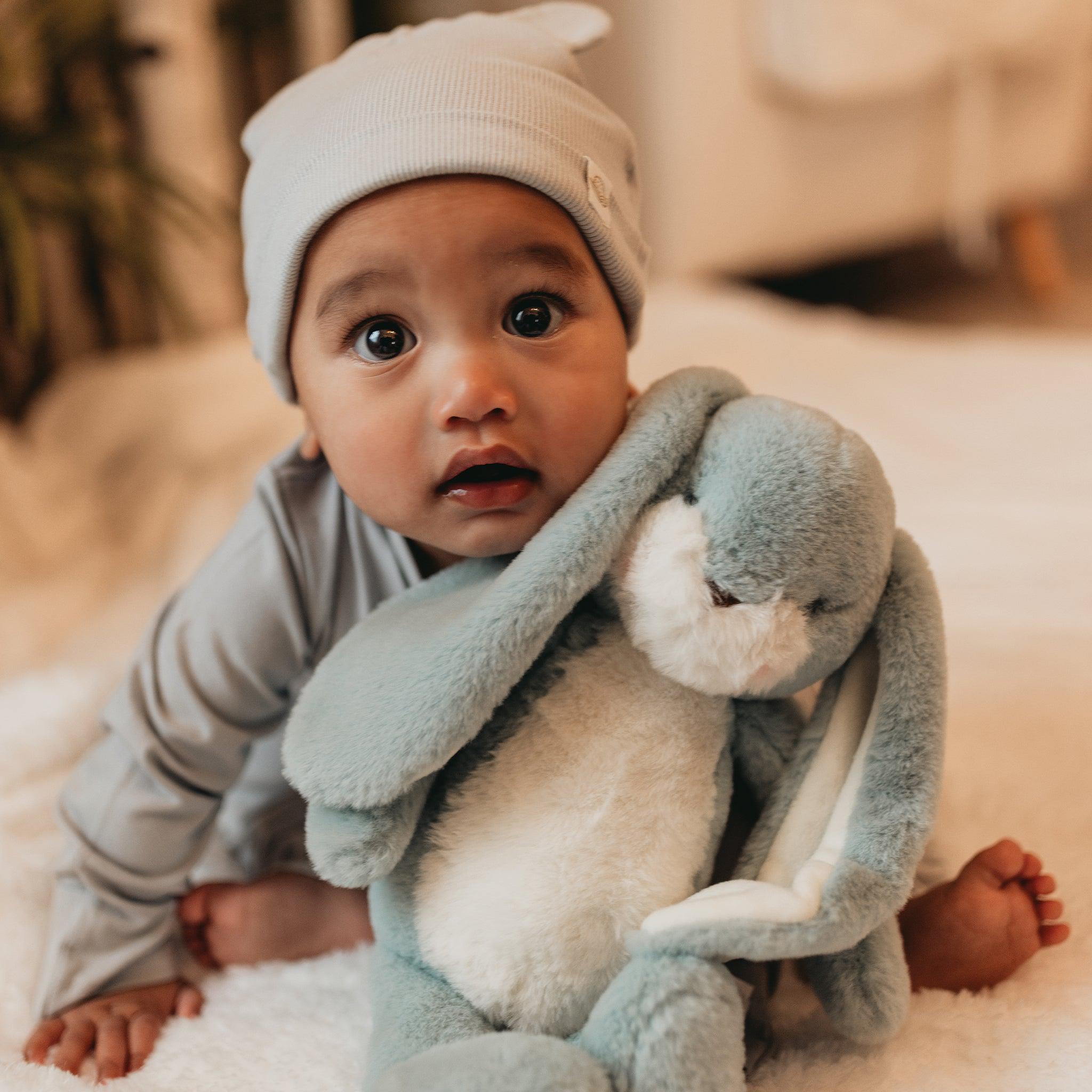 Organic Bunny Ears Cap - Pearl Blue Cotton Beanie for Women & Girls - Cute Easter Costume Accessory for Spring Photoshoots & Holiday Parties