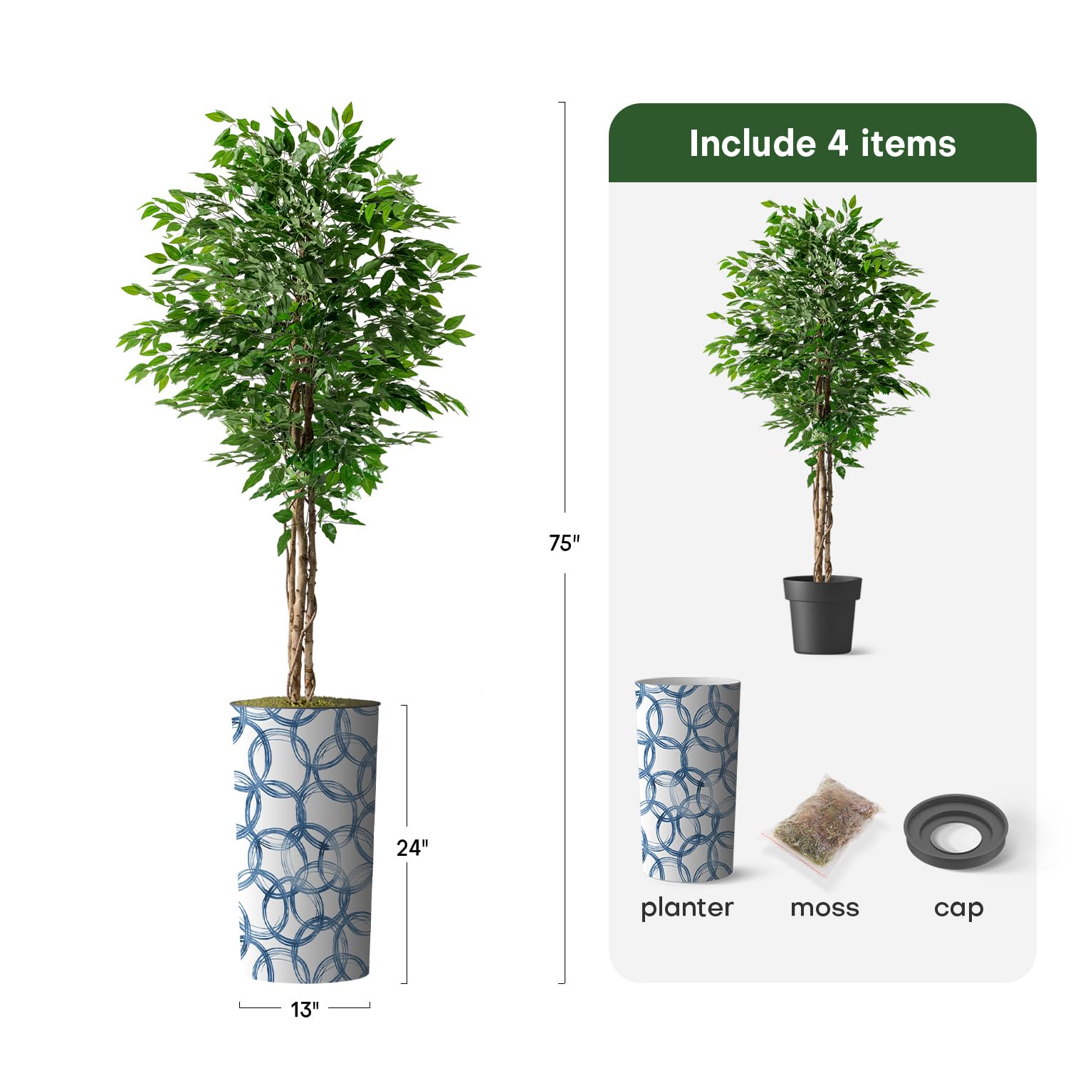 Artificial Ficus Silk Tree in Geometric Planter - 75