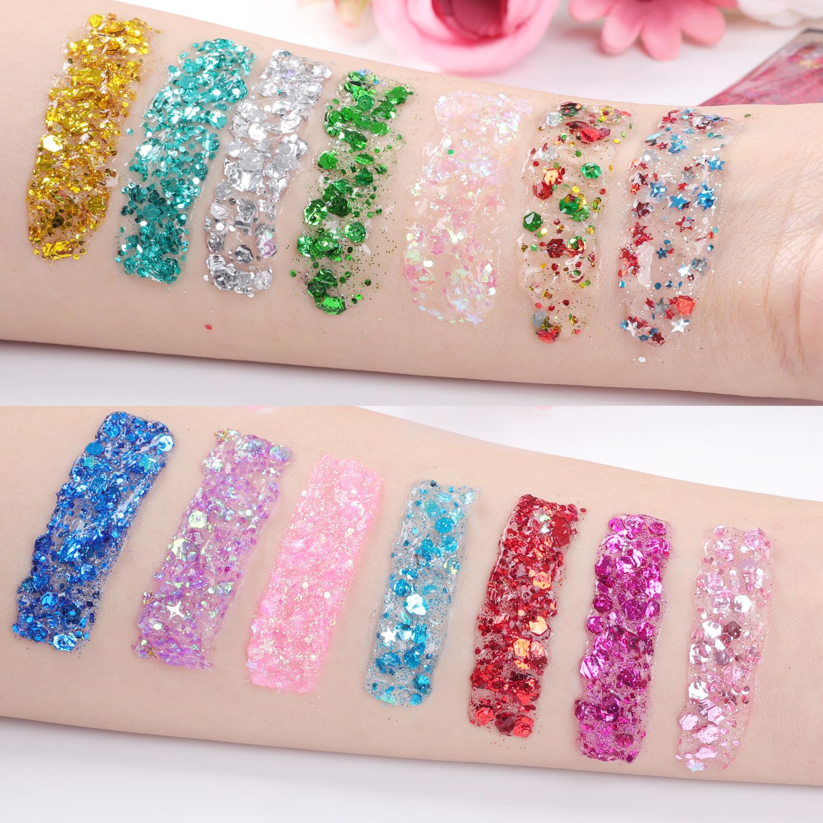 14 Colors Body & Face Glitter Gel - Shimmer Makeup for Valentine’s Day, Parties & Festivals | Hair, Eyeshadow & Daylight Glitter | Perfect for Cosplay, Raves & Special Occasions