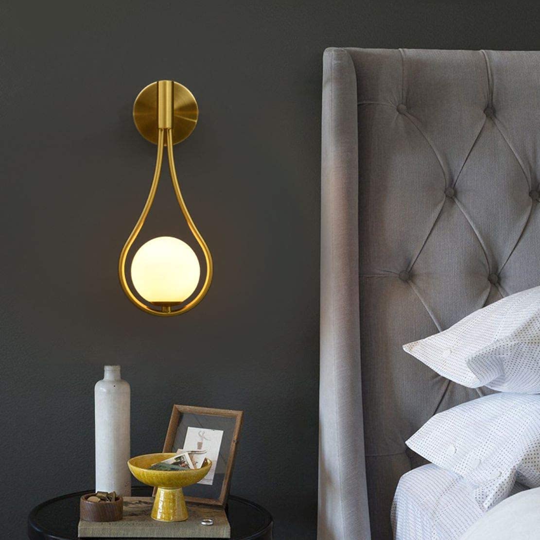 2 Pack Gold Glass Globe Wall Sconces - Mid-Century Modern Water Drop Wall Lights for Bedroom, Living Room & Hallway - Elegant Home Decor Lighting Fixtures