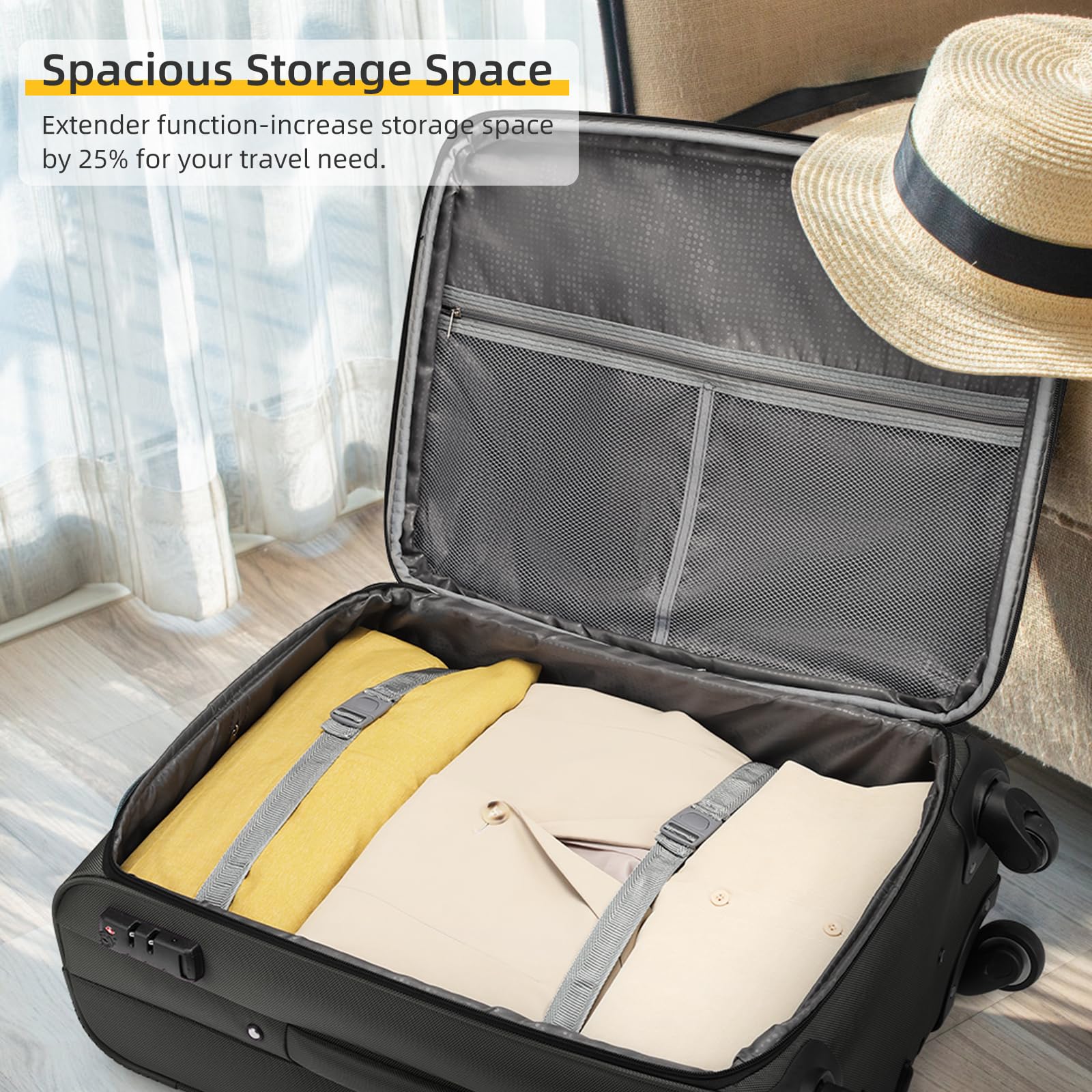 5-Piece Lavender Softside Expandable Luggage Set with Spinner Wheels & TSA Lock - Lightweight Rolling Suitcases for Men & Women (Grey) - Perfect for Family Vacations, Business Trips & International Travel