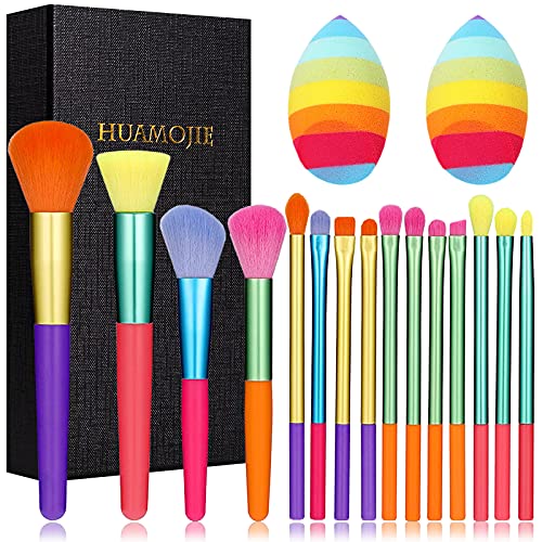 15-Piece Colorful Makeup Brush Set - Premium Synthetic Kabuki Foundation, Blending, Face Powder, Blush, Concealer & Eyeshadow Brushes with 2 Makeup Sponges | Perfect for Professional Makeup Artists & Beginners (Choose Your Color)