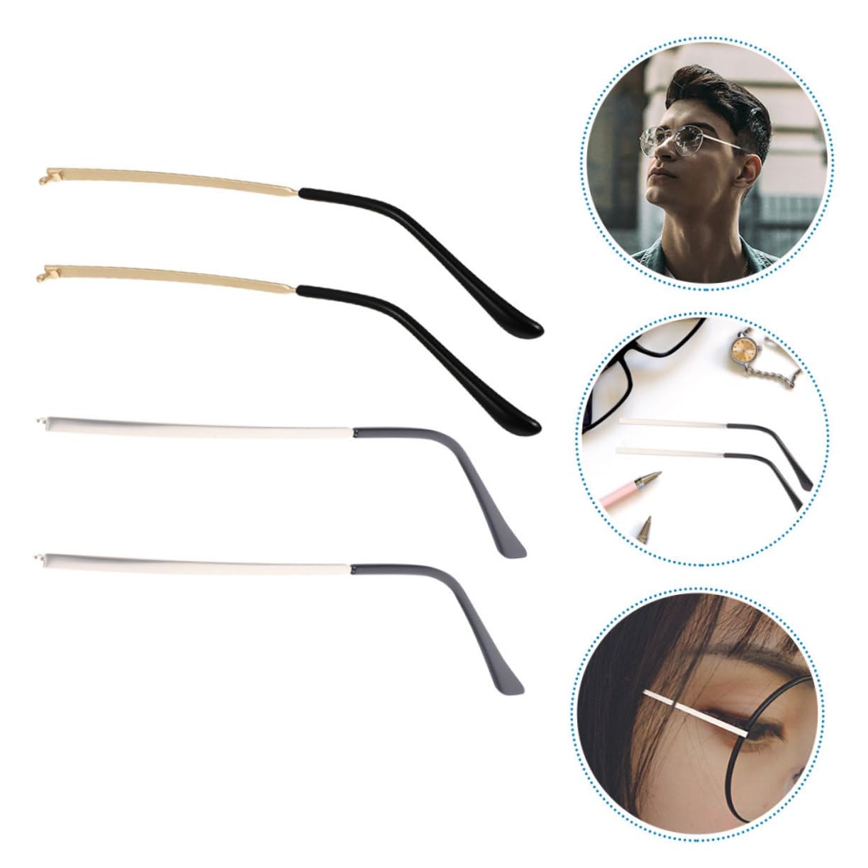 JECOMPRIS 2 Pairs Glasses Replacement Arms - Metal Temple Replacement Parts for Eyeglasses & Sunglasses | Repair Accessories for Broken Frames, DIY Glasses Fix