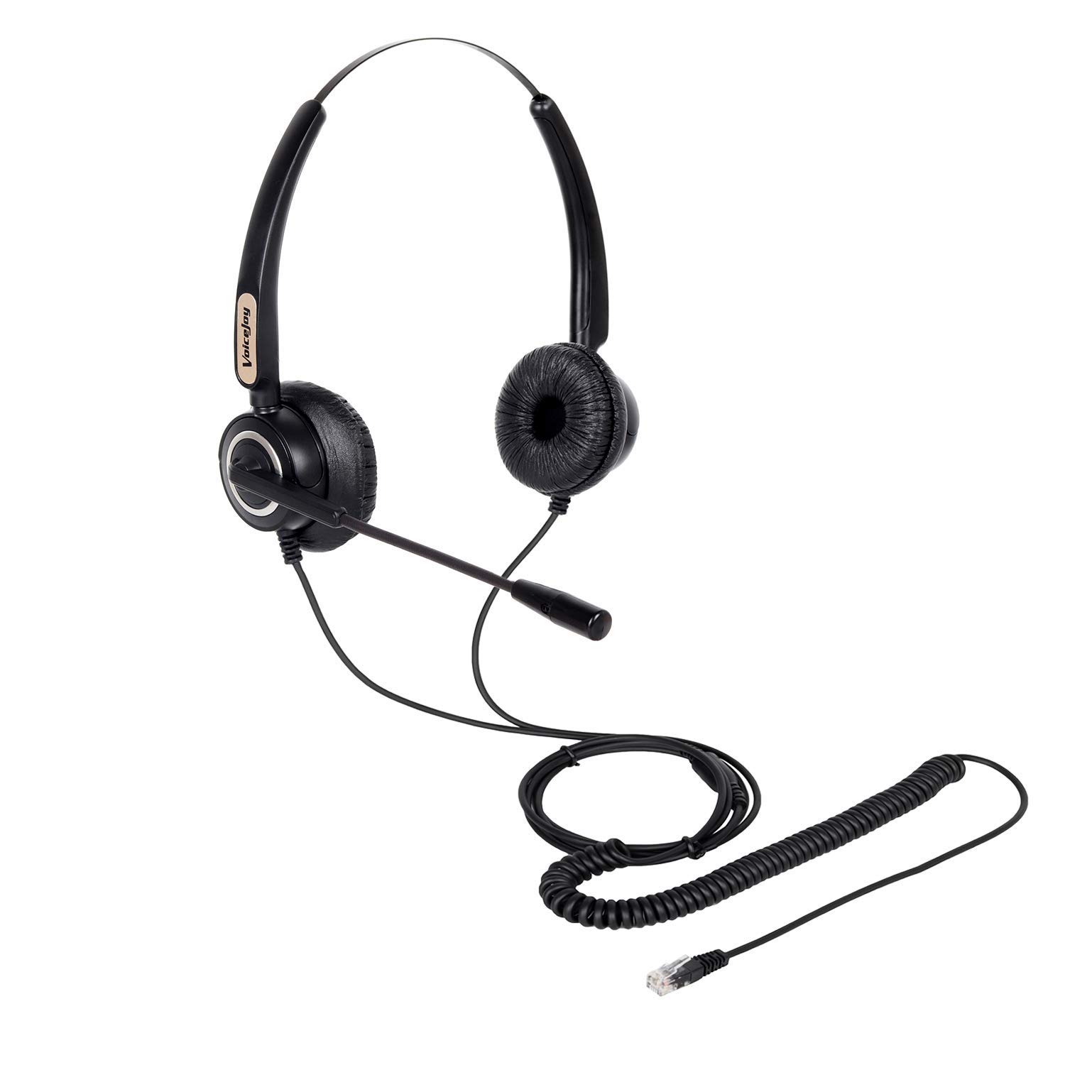 VoiceJoy Professional Binaural Telephone Headset with Noise Canceling Mic - Compatible with Yealink T21/T22/T42, Avaya 1608/1616/9611/9640, Grandstream GXP1400 & Panasonic KXT IP Phones - Ideal for Call Centers, Office Communication & Remote Work