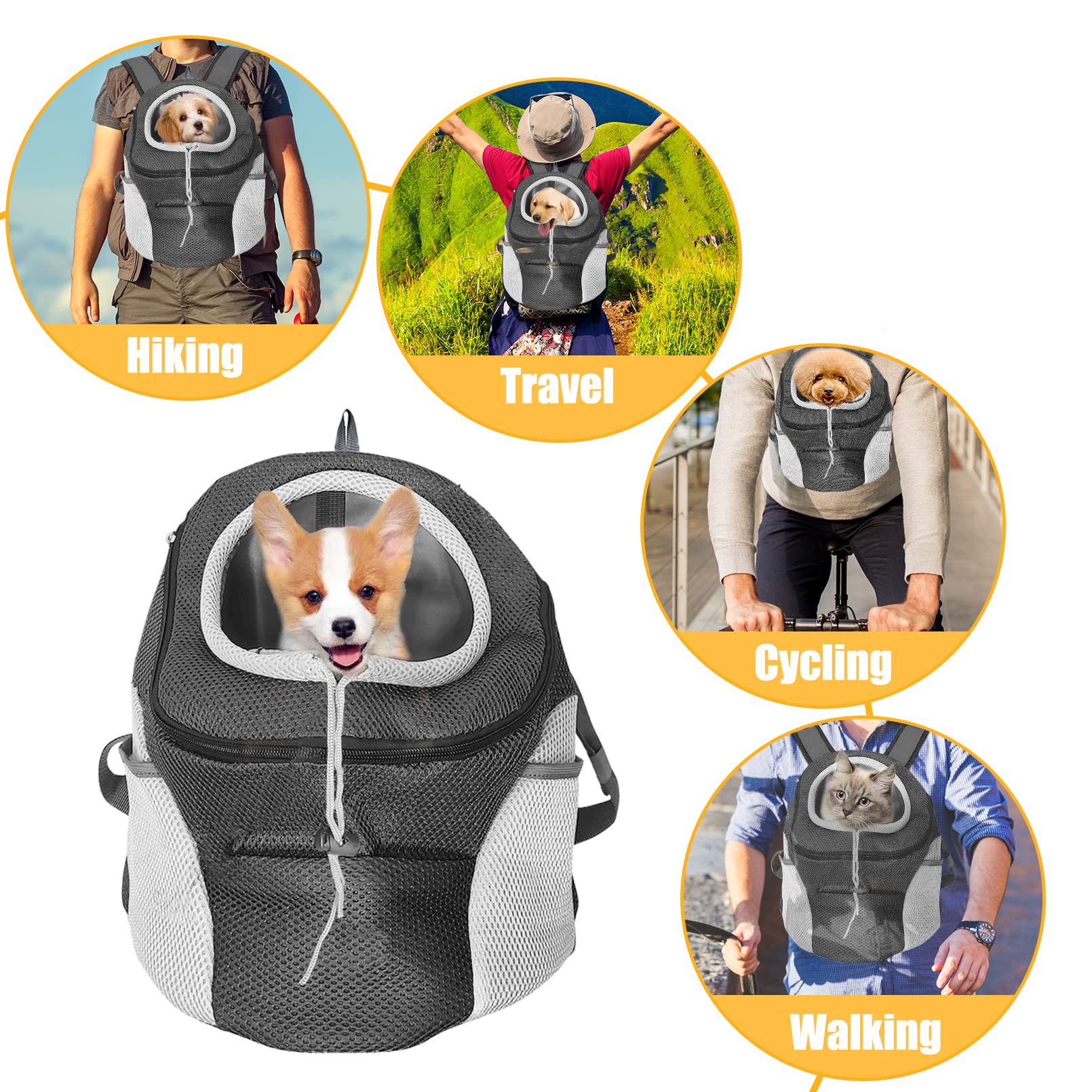 **Fhiny Dog Carrier Backpack - Comfortable Pet Puppy Front Carrier with Breathable Head Out Design & Padded Shoulder Straps for Walking, Biking, Hiking, Camping - Perfect for Outdoor Adventures & Travel**
