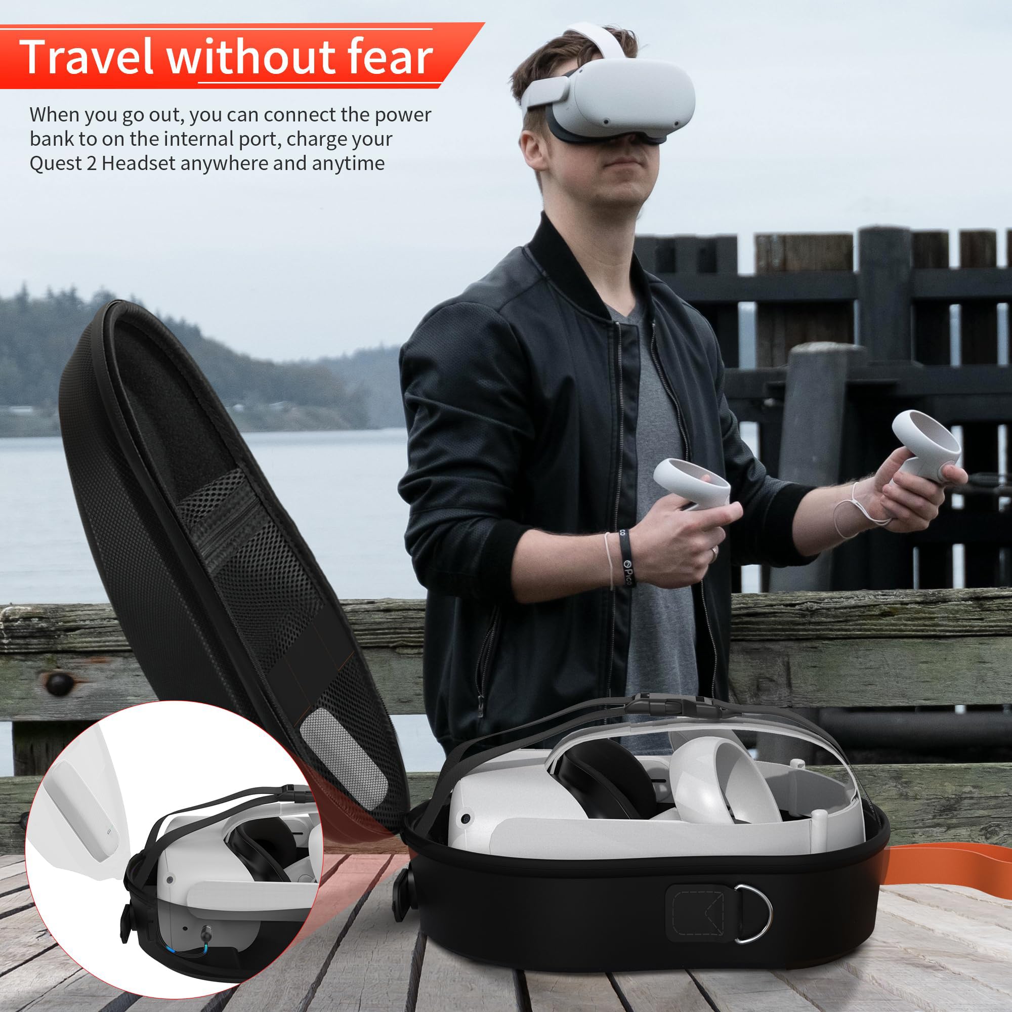 HiBloks Magnetic Charging Carrying Case for Meta Quest 2 & Quest 3S - Large Capacity Hard Travel Storage for Oculus Quest 3S Headset, Controllers & Accessories | Portable Protective Backpack for VR Gaming, Travel & Home Organization