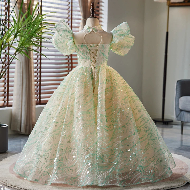 Elegant Mint Green Organza Flower Girl Dress with Floor Length Princess Style - Perfect for Weddings, Pageants & Special Occasions