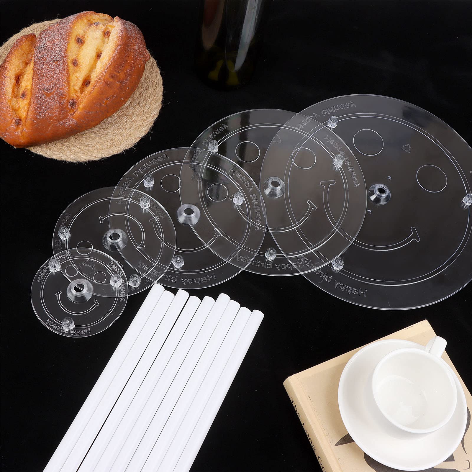 5 Tier Cake Separator Plates 35Pcs - Clear Cake Sticks, Support Dowel Rods & Stacking Pillars for 3-10 Inch Tiered Cakes - Sturdy Cake Stand Holder for Wedding, Birthday, Dessert Display & Party Decorations