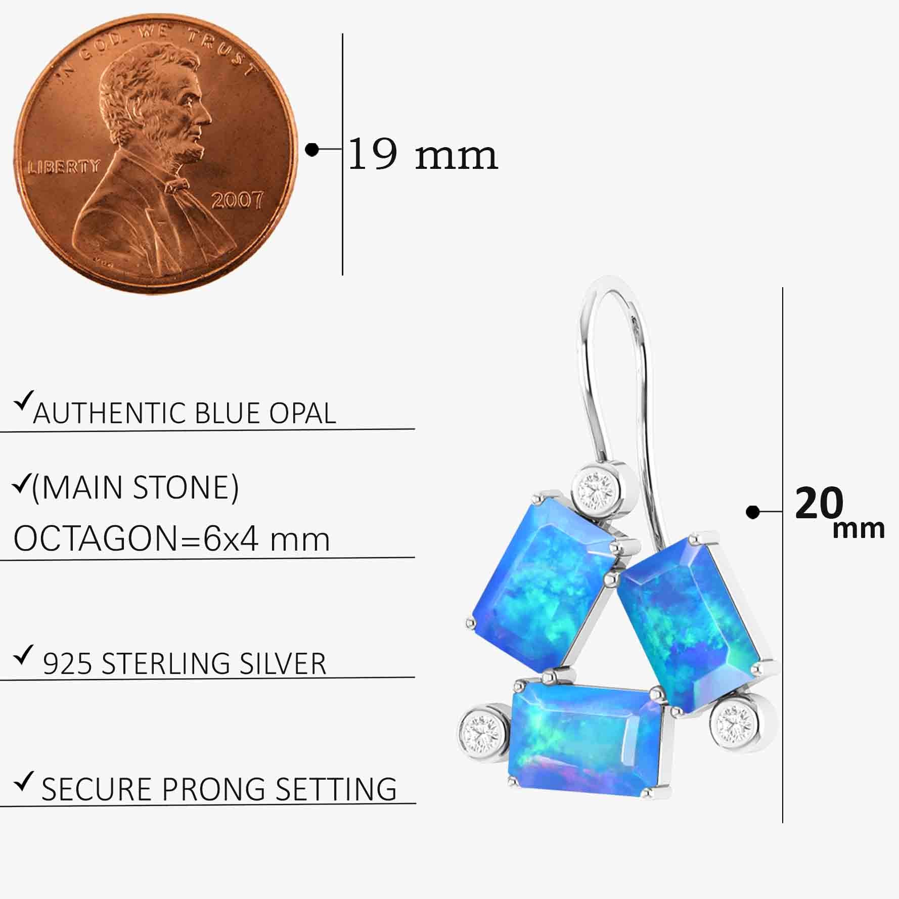 Blue Opal Octagon Stone Dangle Earrings for Women - Handmade Bohemian Jewelry - Perfect for Parties, Weddings & Special Occasions