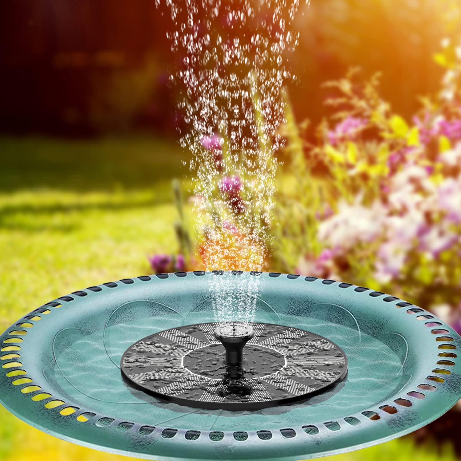 Solar Powered Fountain Pump for Bird Bath - 1.4W Water Pump with 6 Nozzles - Outdoor Solar Fountain for Garden, Pond, Pool & Birdbath - Perfect for Backyard Decor & Wildlife Attraction