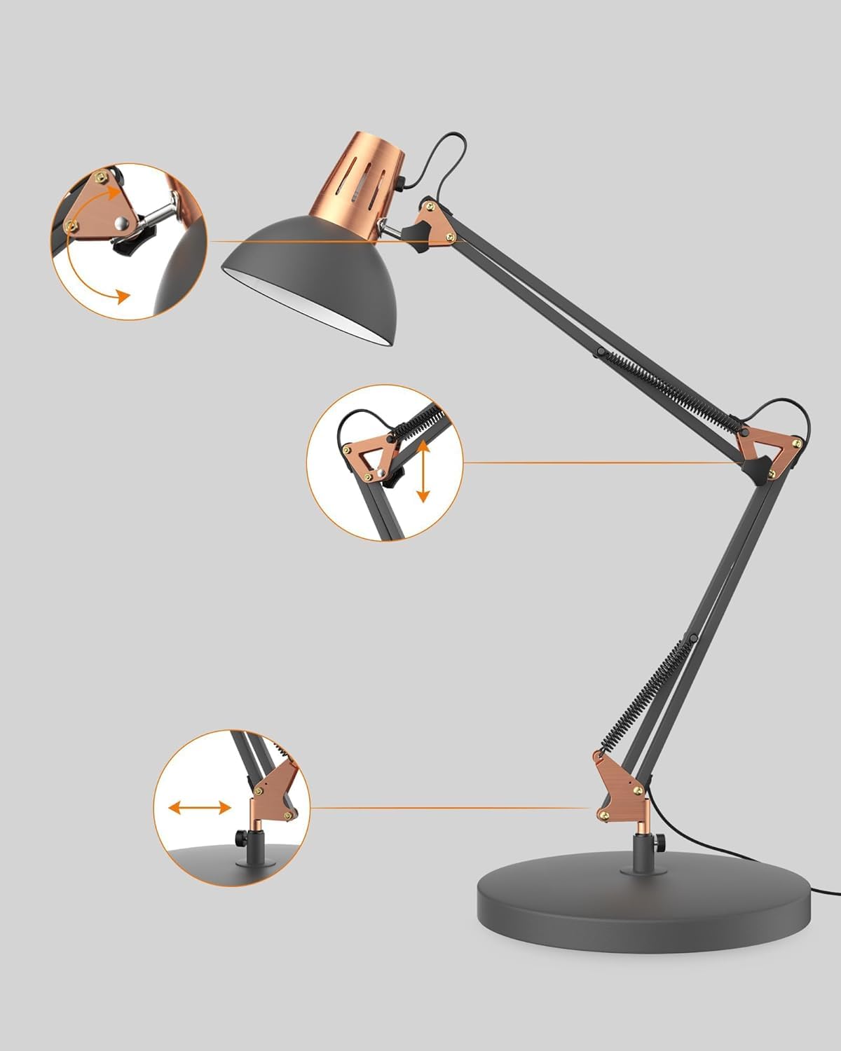 Adjustable Metal Gooseneck Desk Lamp with On/Off Switch - Swing Arm Clip-on Reading Light for Bedroom, Study & Office - Perfect for Late-Night Reading, Home Office Work & Dorm Room Study (Sandy Black)