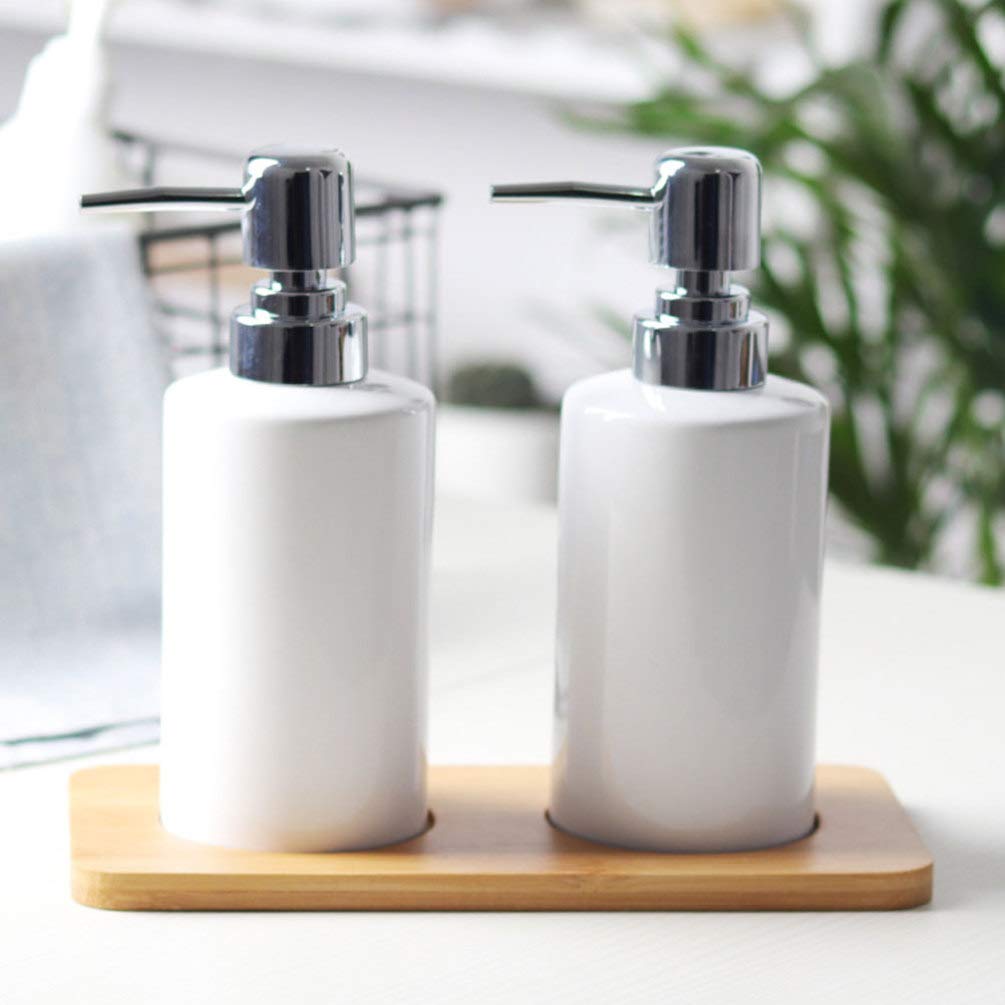DOITOOL 1PCS White Ceramic Soap Dispenser - Refillable Hand Soap, Shampoo & Lotion Dispenser for Bathroom, Kitchen & Sink Countertop - Elegant Home & Office Decor