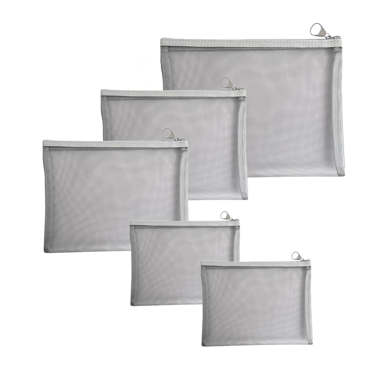 5PCS Zipper Mesh Bags for Travel Organizer - Small Cosmetic Storage Pouch, Credit Card Holder, Keychain & Coin Purse - Breathable Mesh Makeup Bag for Toiletries, Jewelry & Office Supplies (5Pcs Gray) - Perfect for Travel, Gym, Home & Office Organization