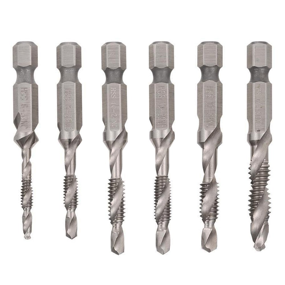 Yakamoz 6-Piece SAE HSS Combination Drill Tap Bit Set with 1/4