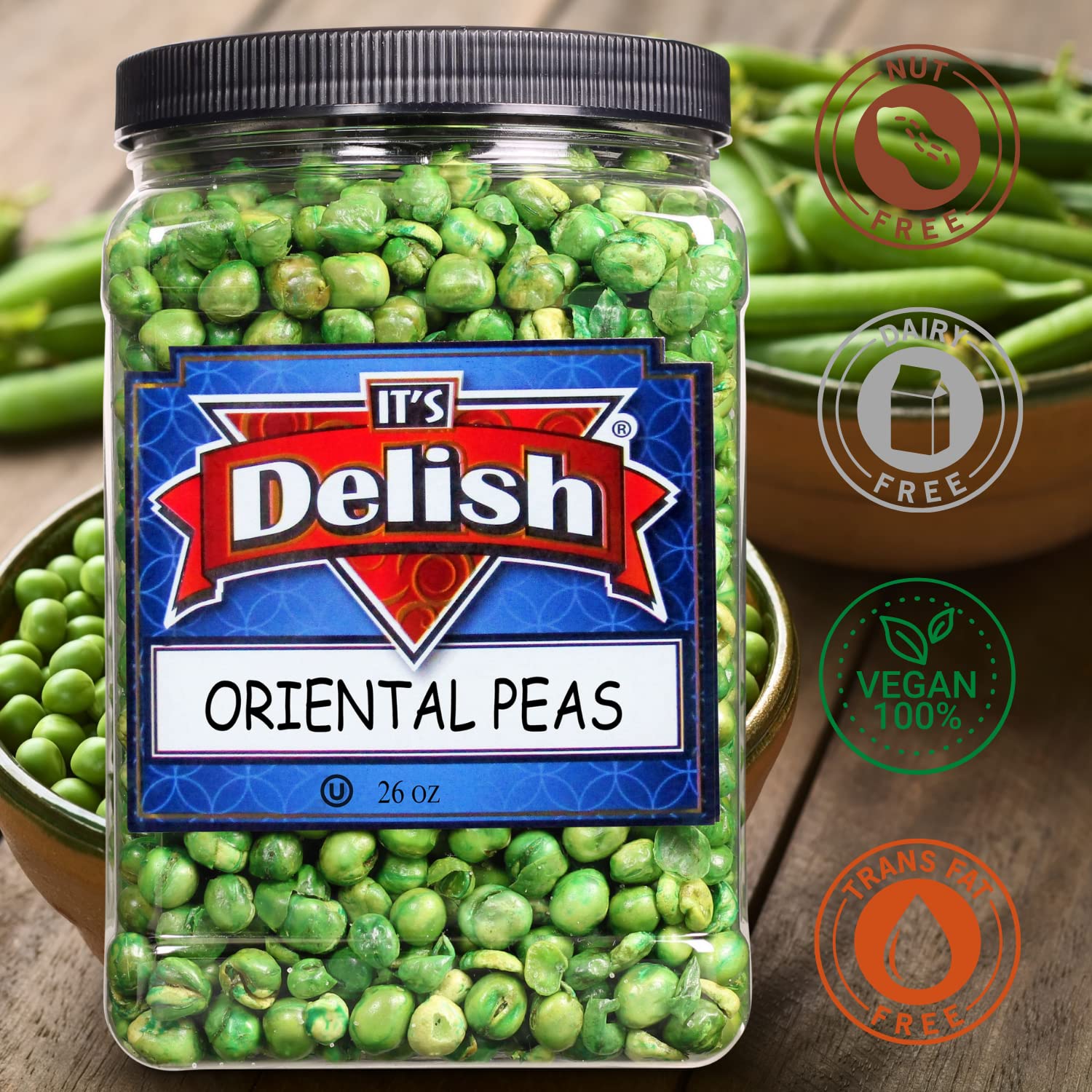 Roasted Salted Green Peas Snack - 26oz Jumbo Container | Crunchy Vegan & Kosher Healthy Snacks | Perfect for Office, Gym, Travel & Movie Nights