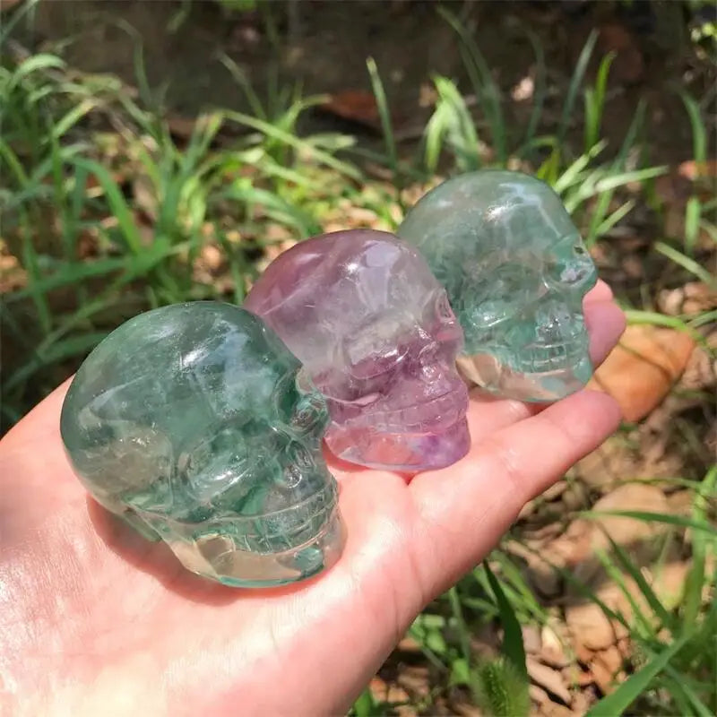 5.3CM Natural Fluorite Skull Crystal Carving - Healing Energy Stone for Meditation, Reiki & Home Decor - Unique Halloween Gift & Spiritual Healing Tool (1PC) - Perfect for Altars, Yoga Spaces & Gothic Decor