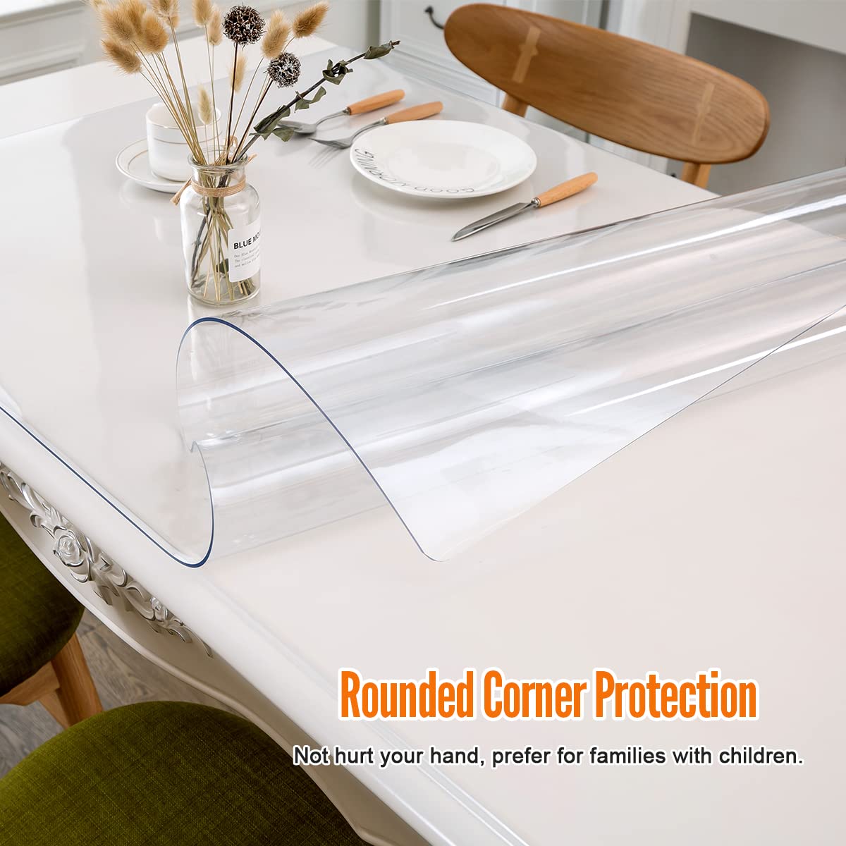 Royhom 1.5mm Thick Clear Table Protector - 54 x 54 Inch Waterproof Plastic Desk Mat for Office & Home - Durable Writing Surface Protector for Dining Tables, Workstations, Crafting & Study Areas
