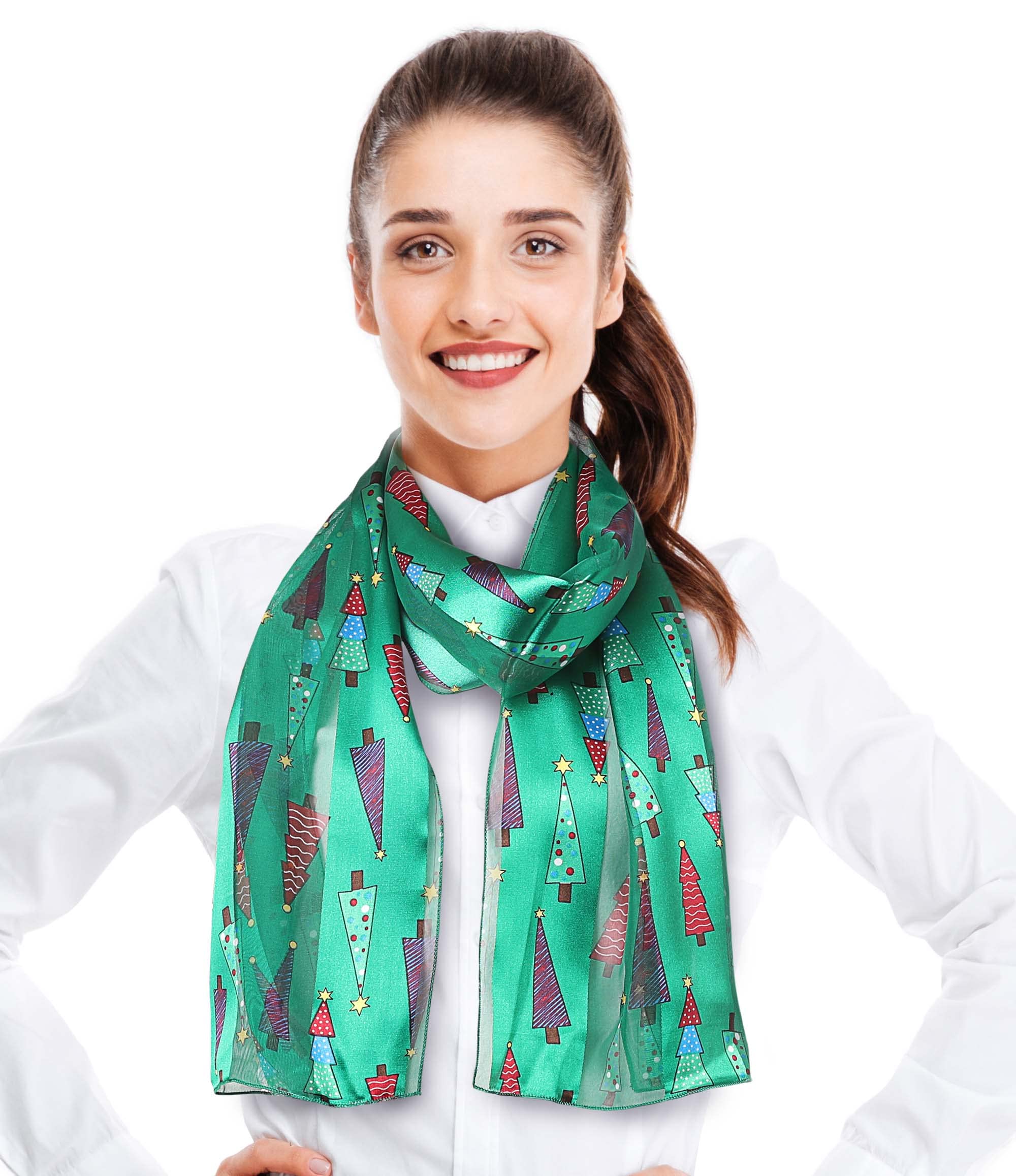 Lightweight Silk Christmas Scarf - Poinsettia & Snowman Design for Women | Holiday Gift