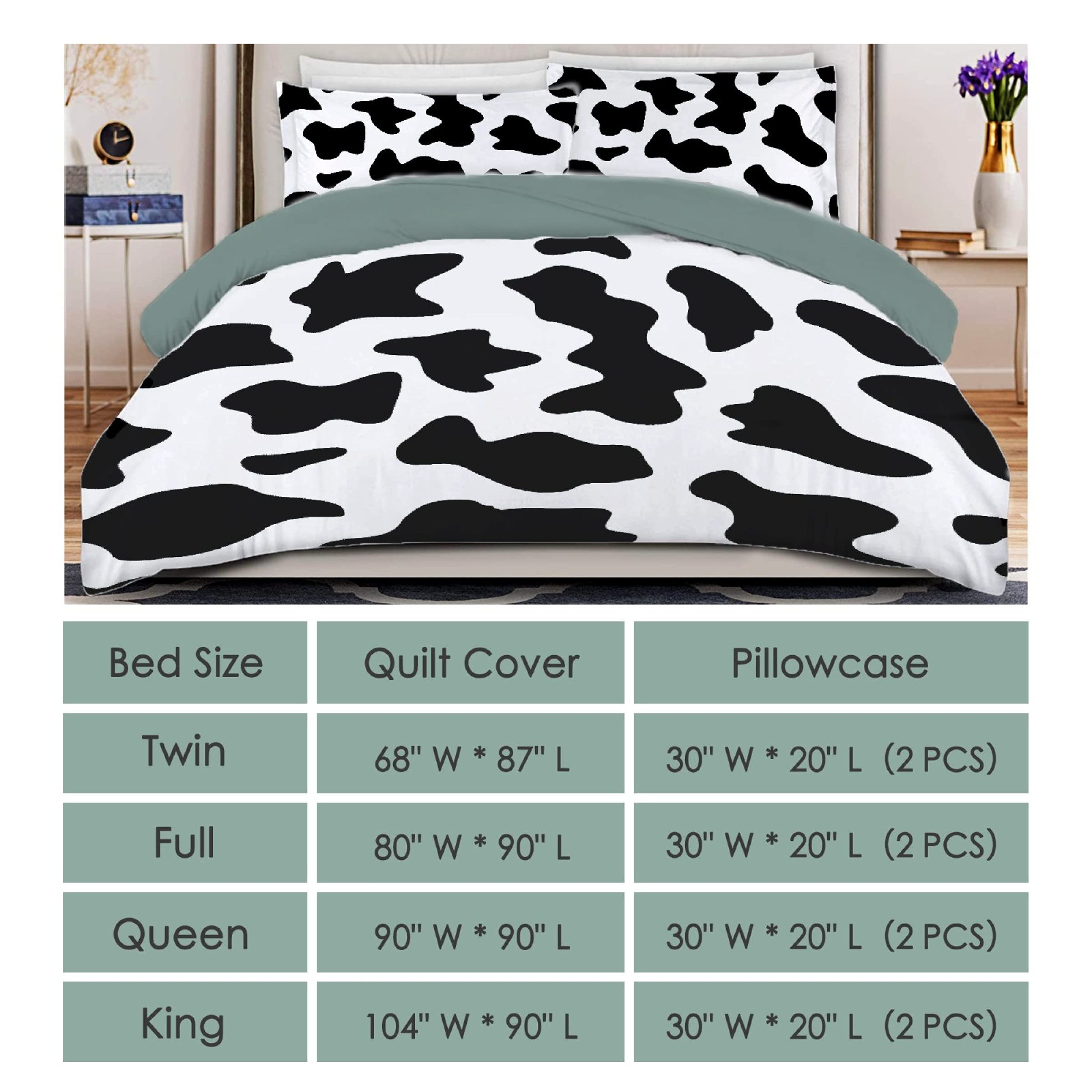 Black White Cow Print Queen Comforter Set - 3pc All-Season Bedding for Farmhouse Decor