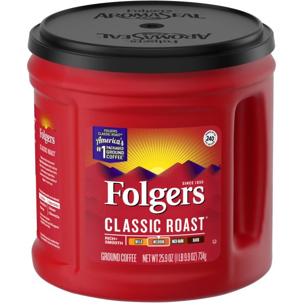 Folgers 100% Mountain Grown Ground Coffee - 33.9oz Can (Pack of 6) | Premium Rich Flavor for Home, Office & Camping | Perfect for Drip Coffee Makers & French Press