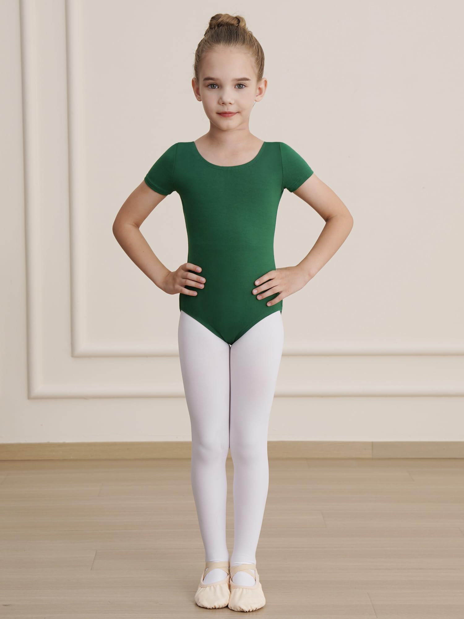 WEGETIT Girls Gymnastics Leotard - Classic Ballet Short Sleeve Dancewear for Kids - Perfect for Ballet Class, Gymnastics Practice & Dance Recitals